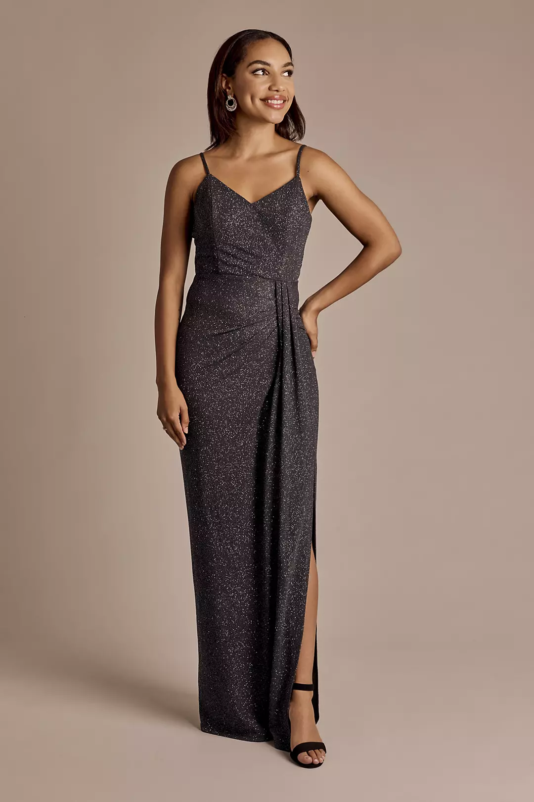 Metallic Knit Ruched V-Neck Sheath Dress - Image 5