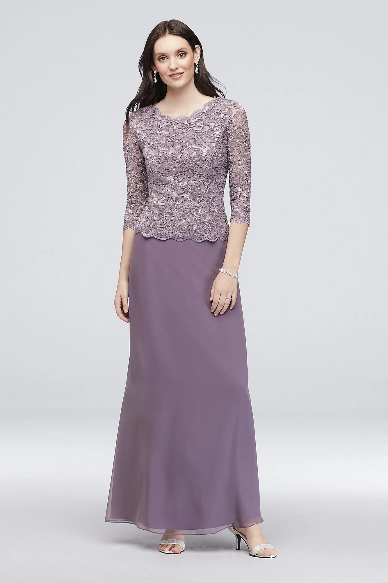 Scalloped Lace and Chiffon Petite Gown