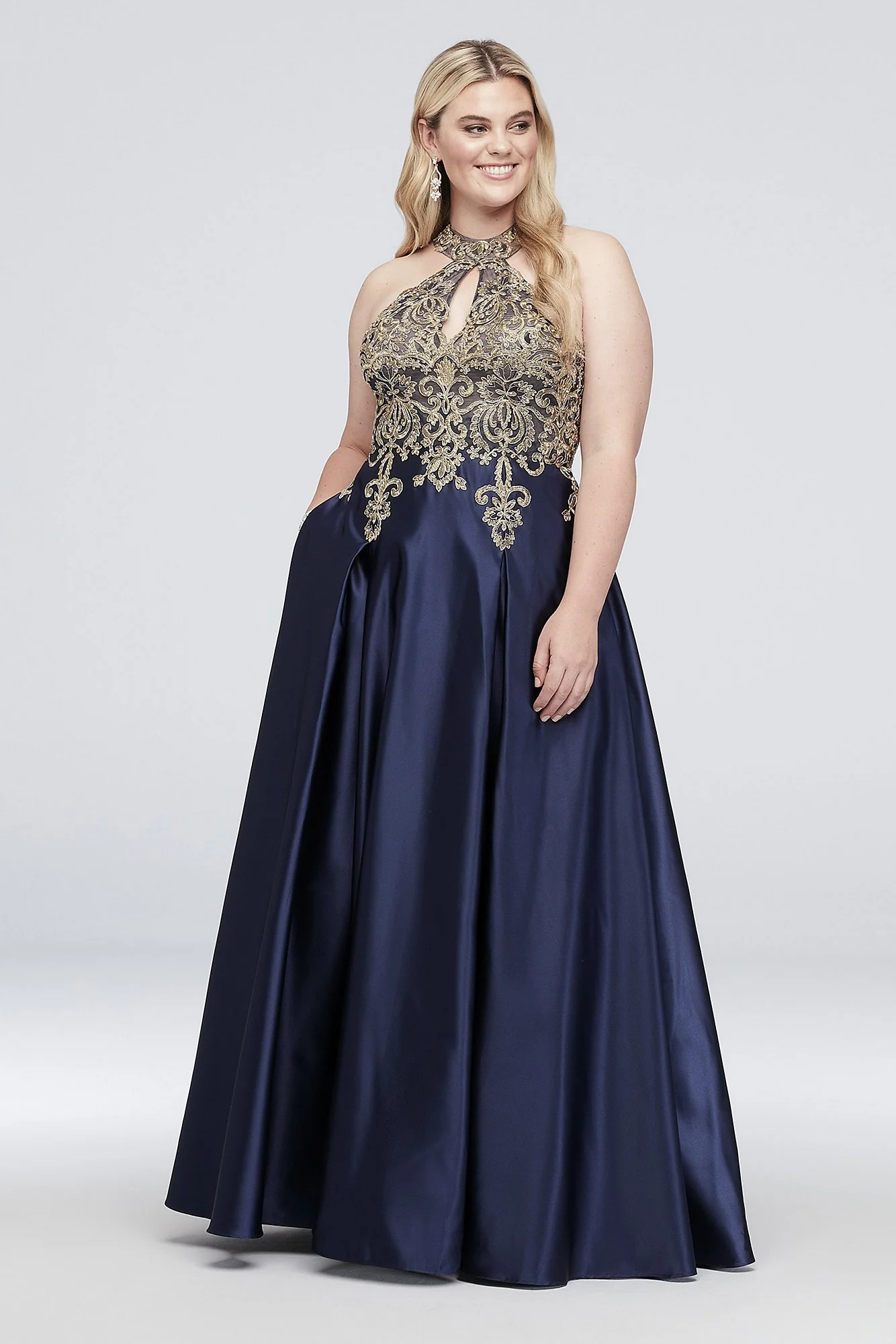 Metallic Lace and Satin Round Neck Ball Gown - Image 3