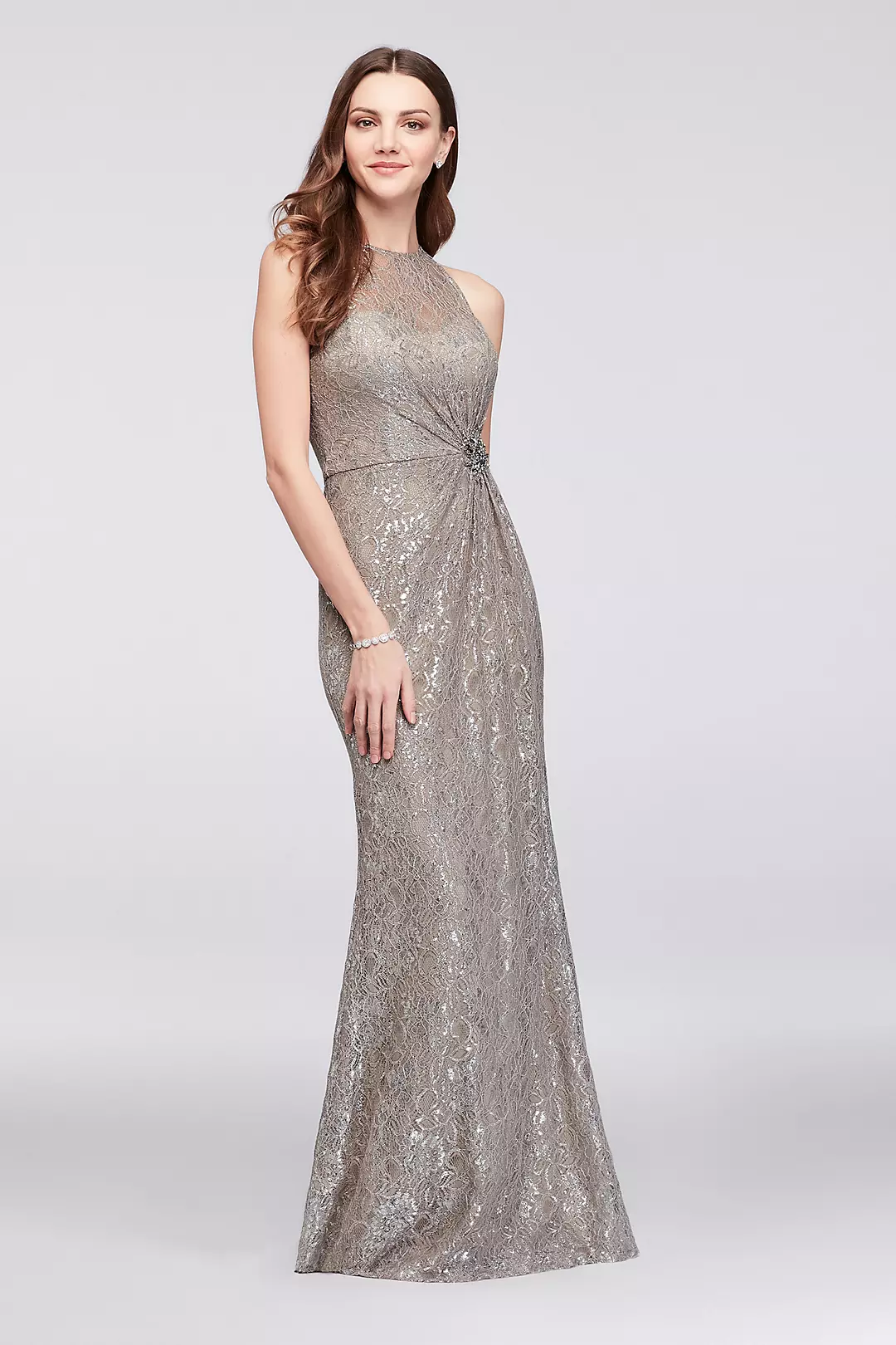 Metallic Lace Soft Sheath Dress with Waist Detail - Image 5