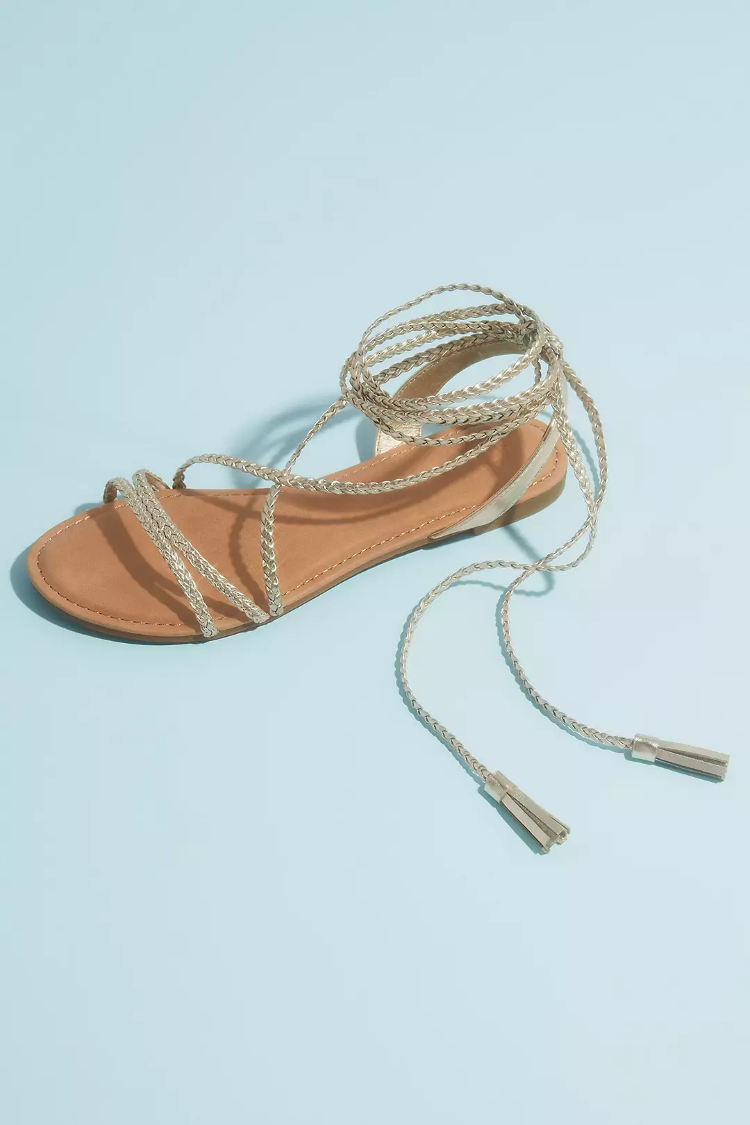Metallic Lace-Up Tassel Flat Gladiator Sandals - Image 2