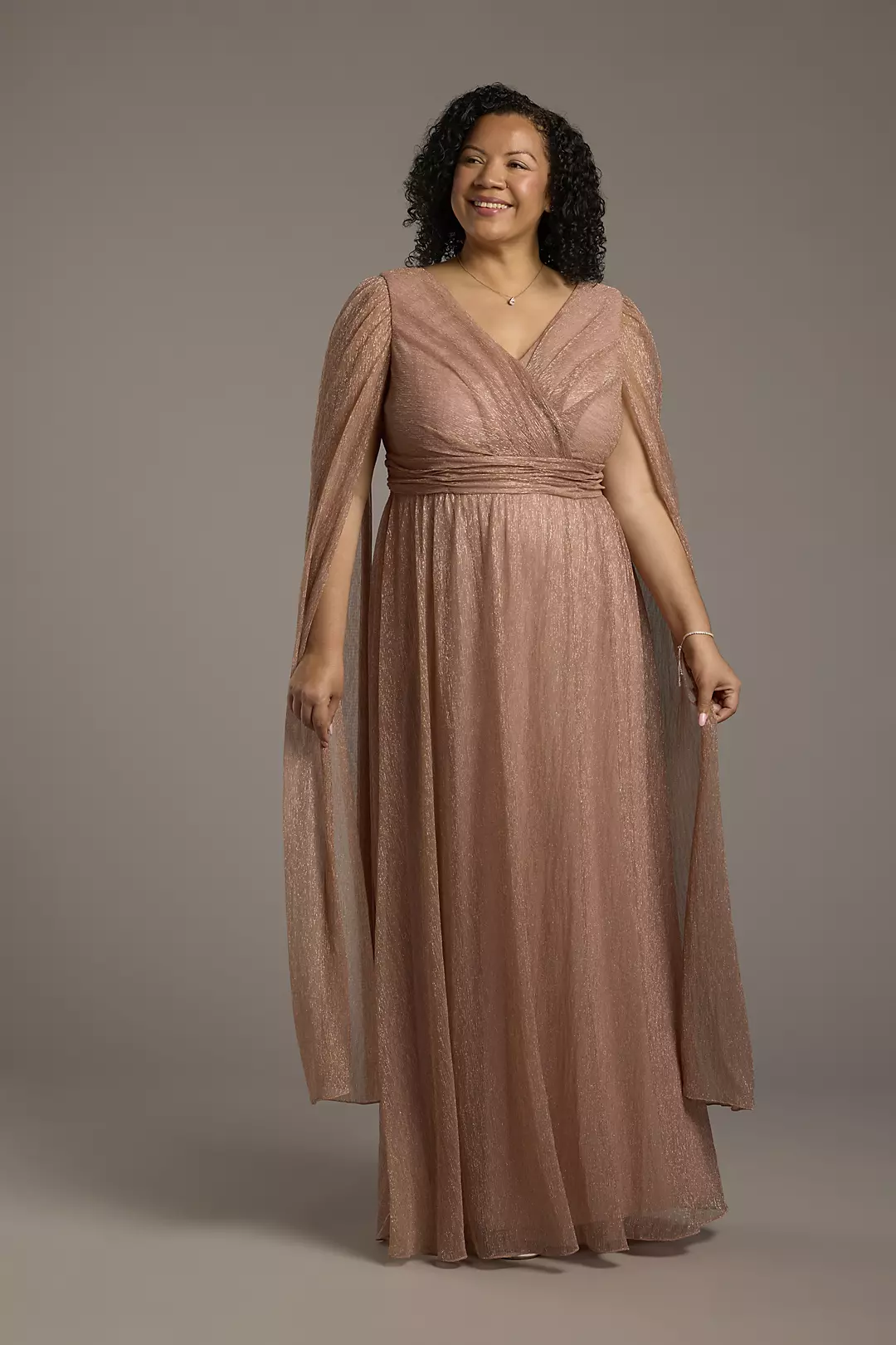 Metallic Long-Sleeve V-Neck A-Line Dress - Image 4