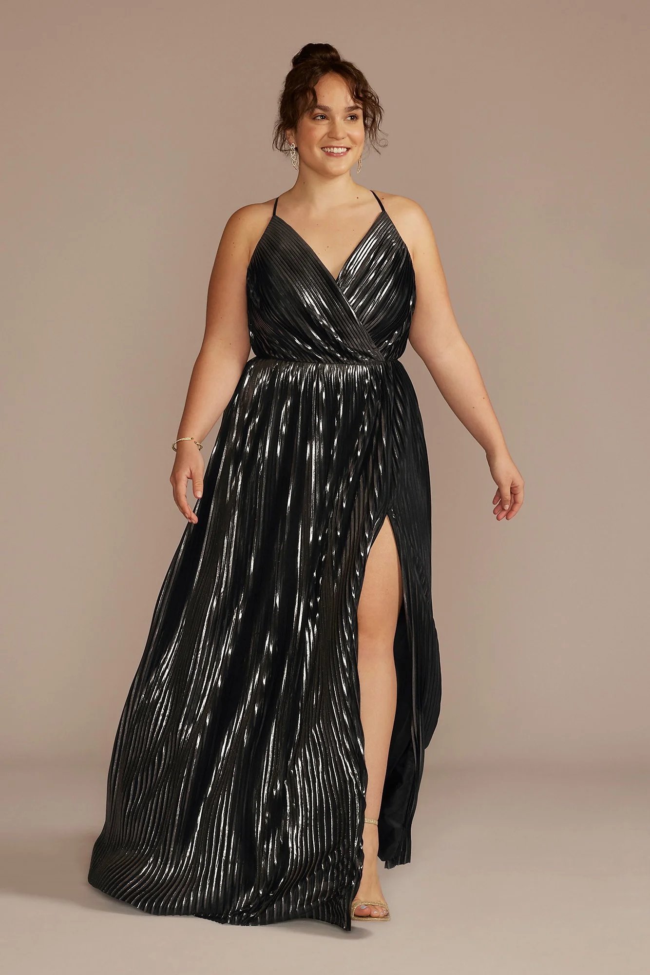 Metallic Pleated A-Line with Slit - Image 3