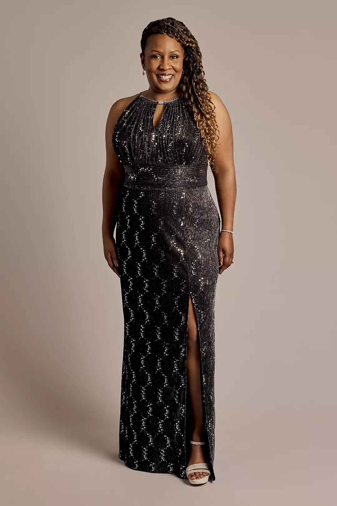 Metallic Sequin Keyhole Neckline Sheath Dress - Image 4