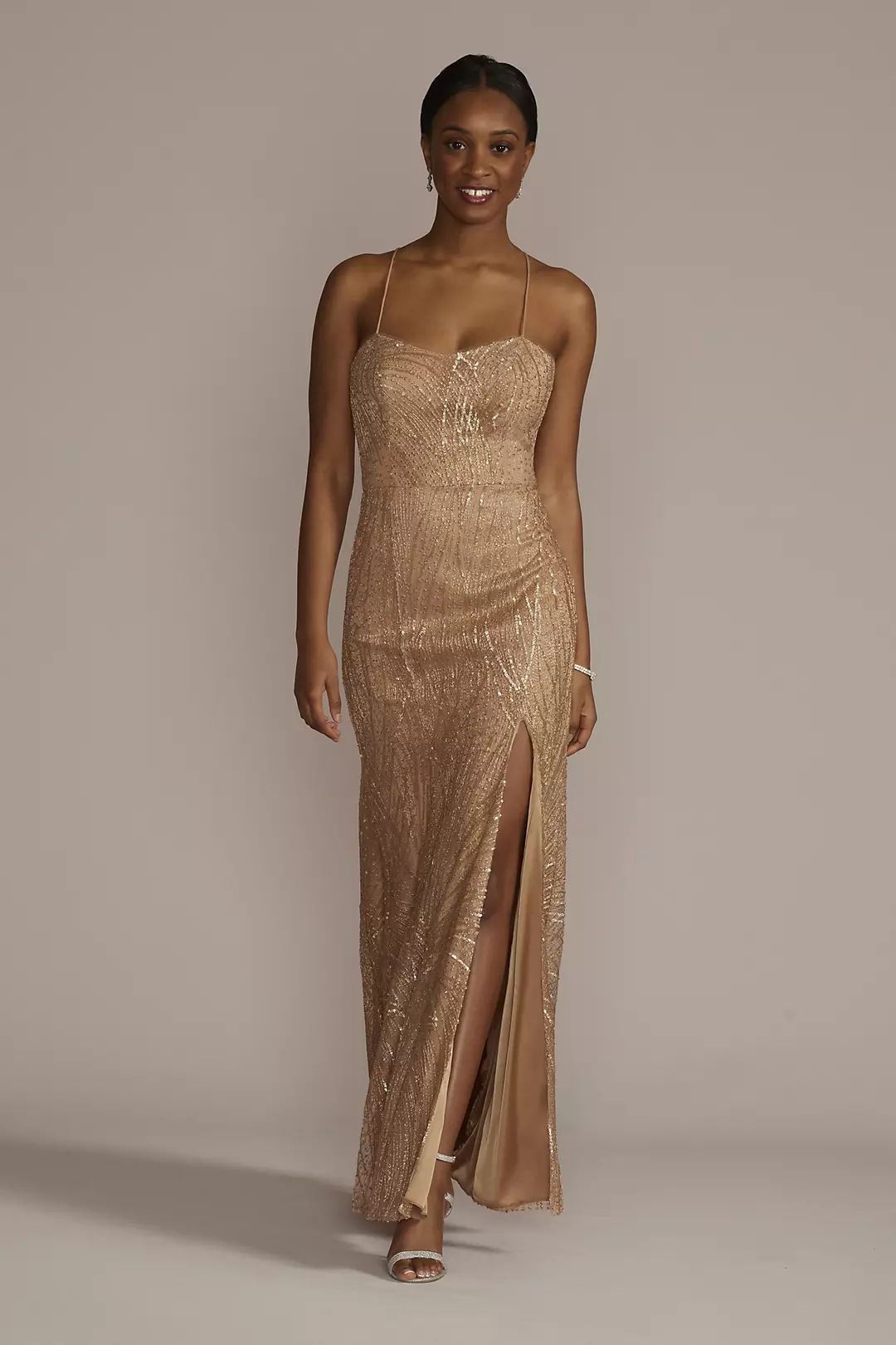 Metallic Sequined Sheath with Slit