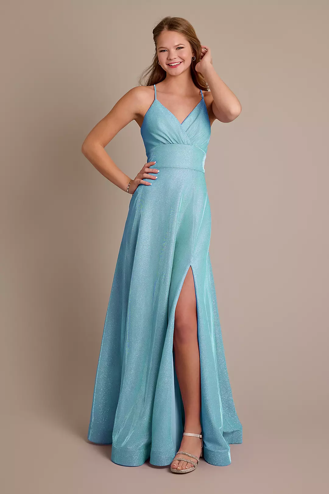 Metallic Surplice Bodice A-Line Dress - Image 8