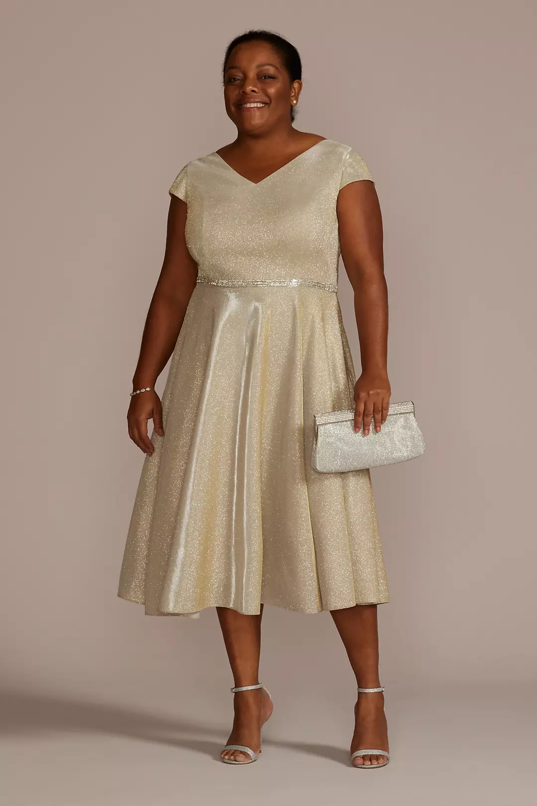 Metallic Tea-Length A-Line Dress - Image 3
