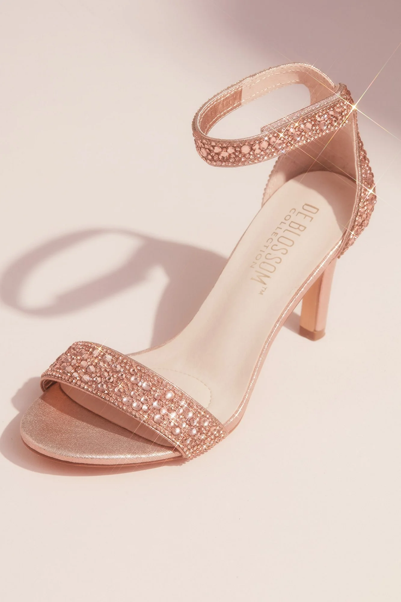Metallic Tonal Crystal Velcro Strap Heeled Sandals - Image 2
