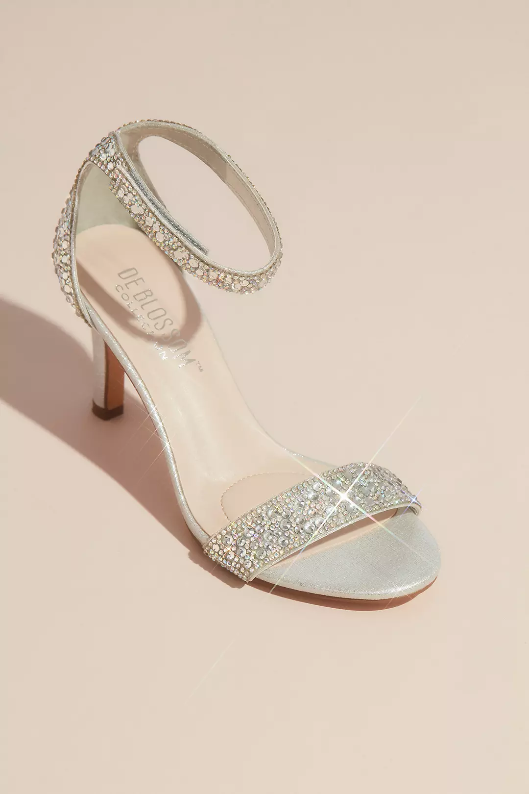 Metallic Tonal Crystal Velcro Strap Heeled Sandals - Image 4