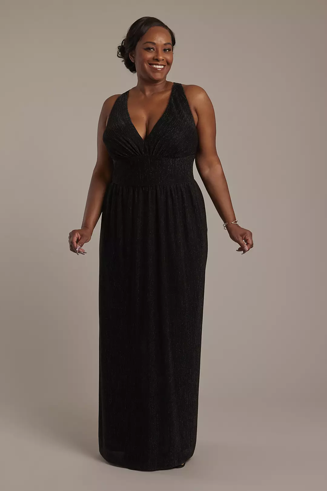 Metallic V-Neck Pleated A-Line Dress - Image 5
