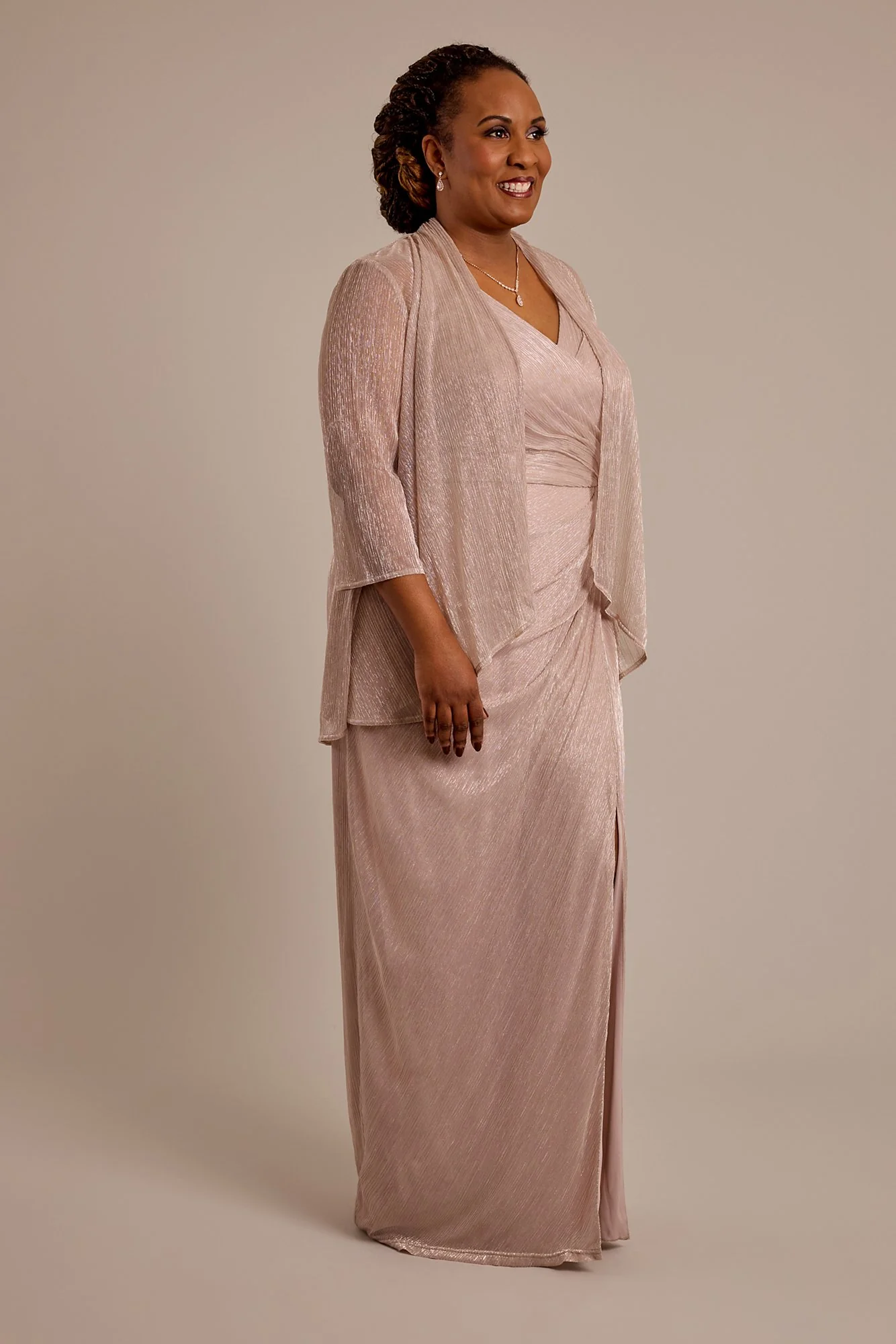 Metallic V-Neck Sheath Dress with Matching Jacket