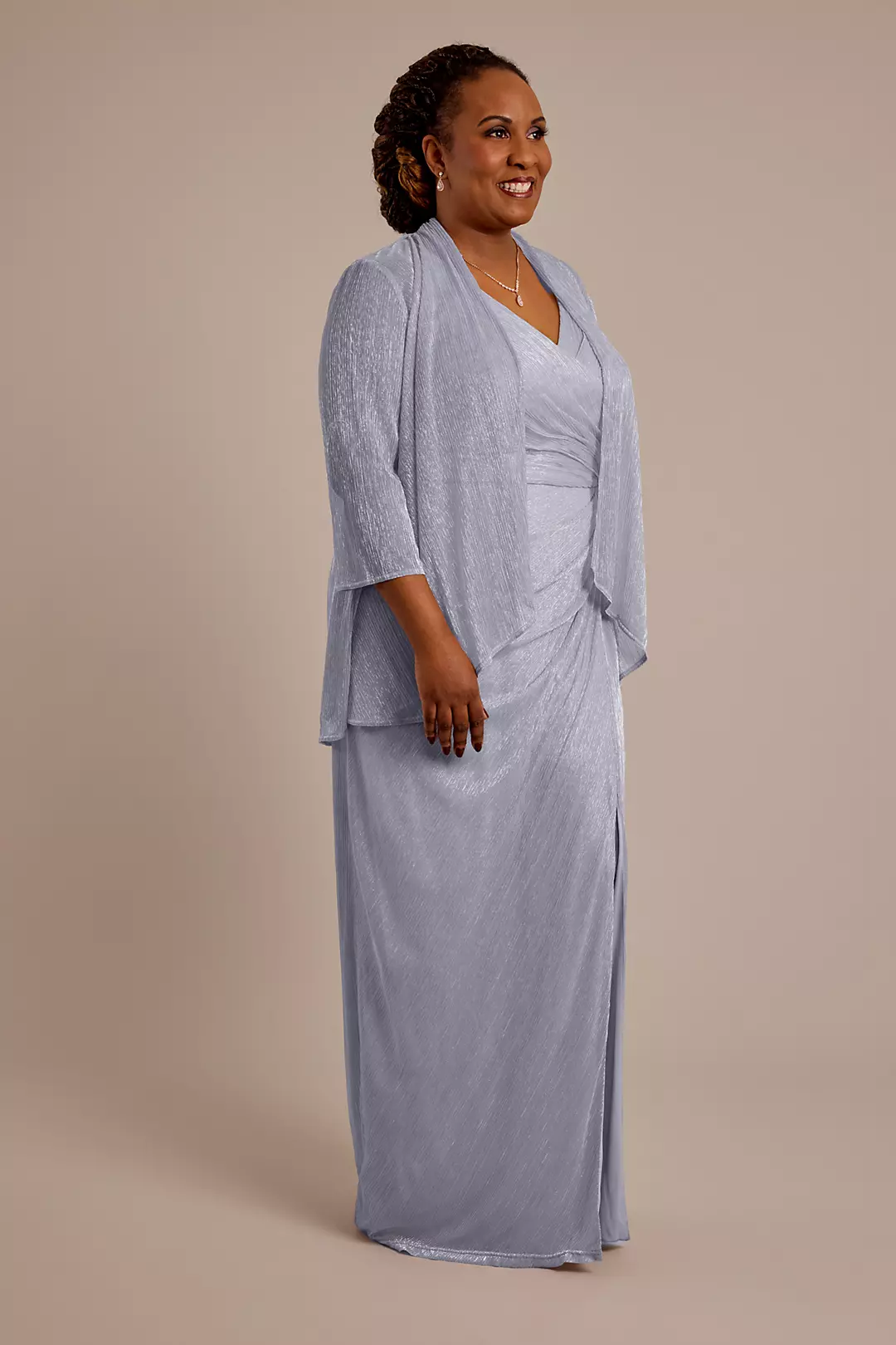 Metallic V-Neck Sheath Dress with Matching Jacket - Image 10