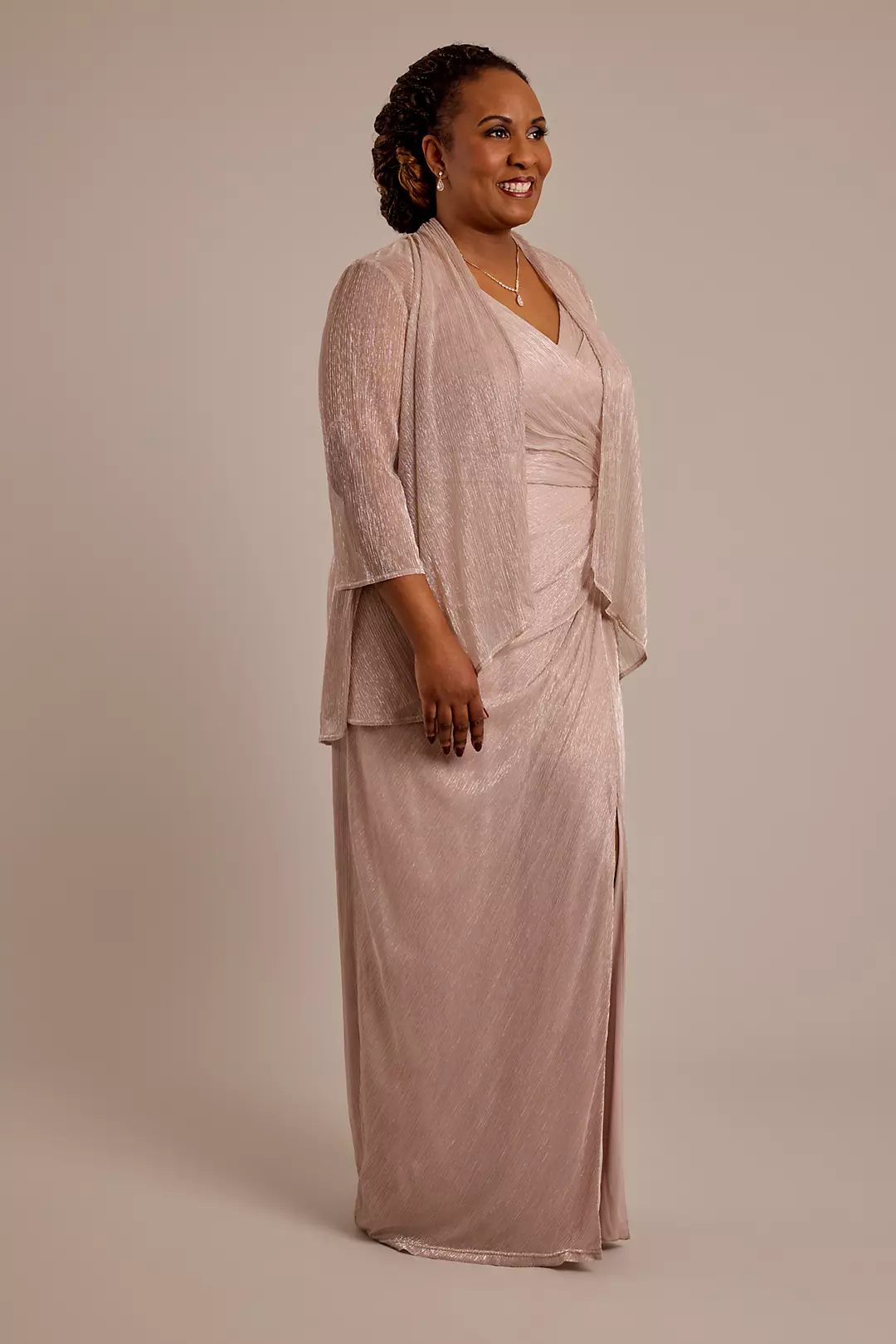 Metallic V-Neck Sheath Dress with Matching Jacket - Image 13