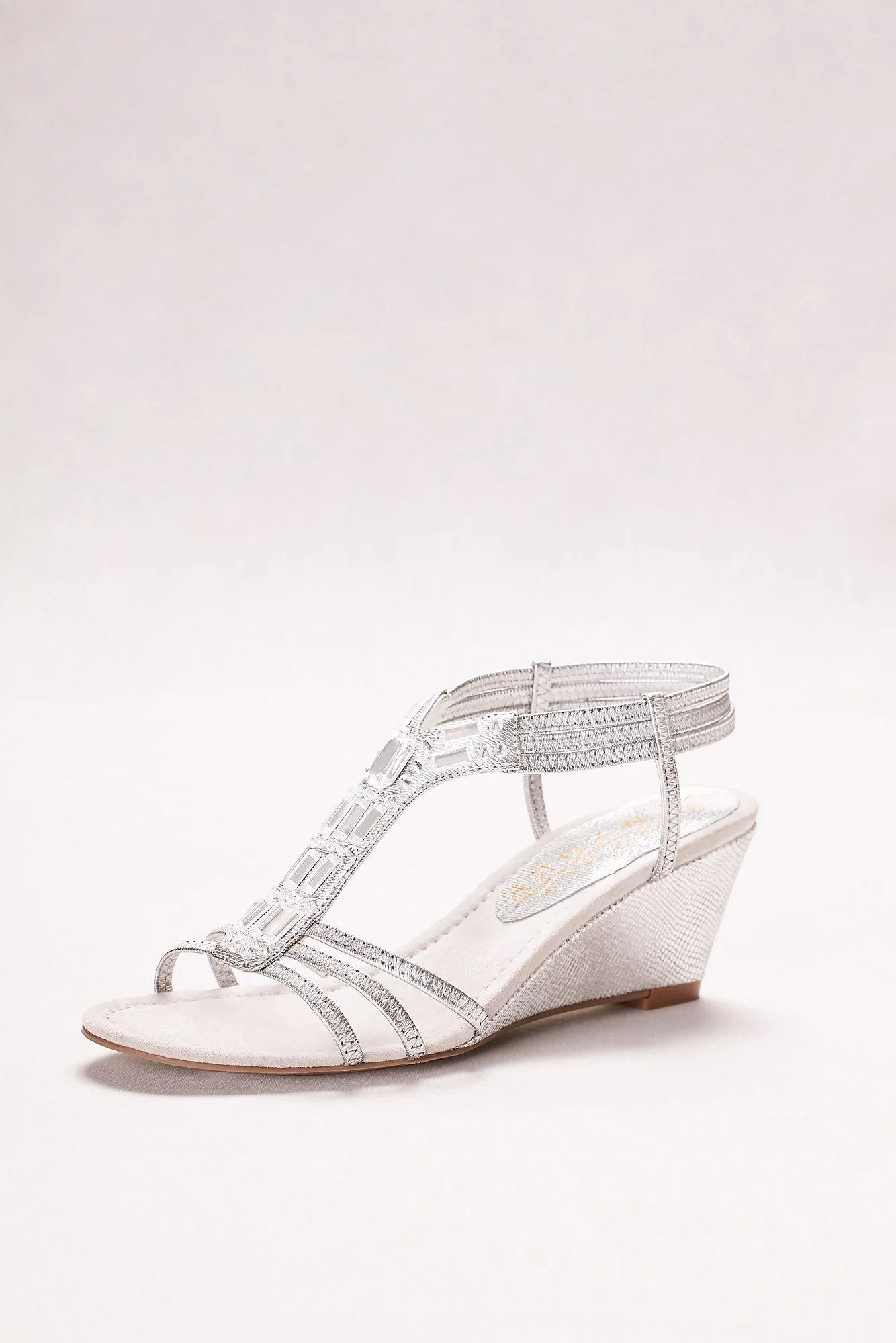 Metallic Wedge Sandals with Jeweled T-Straps