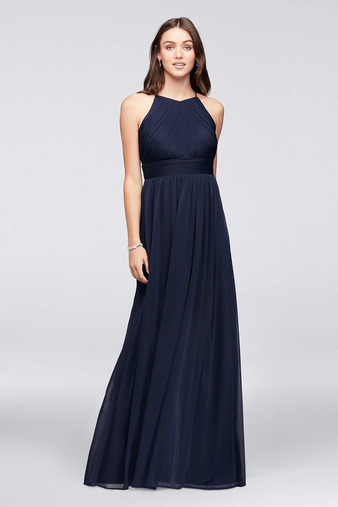 Micro-Pleated Mesh Halter Dress