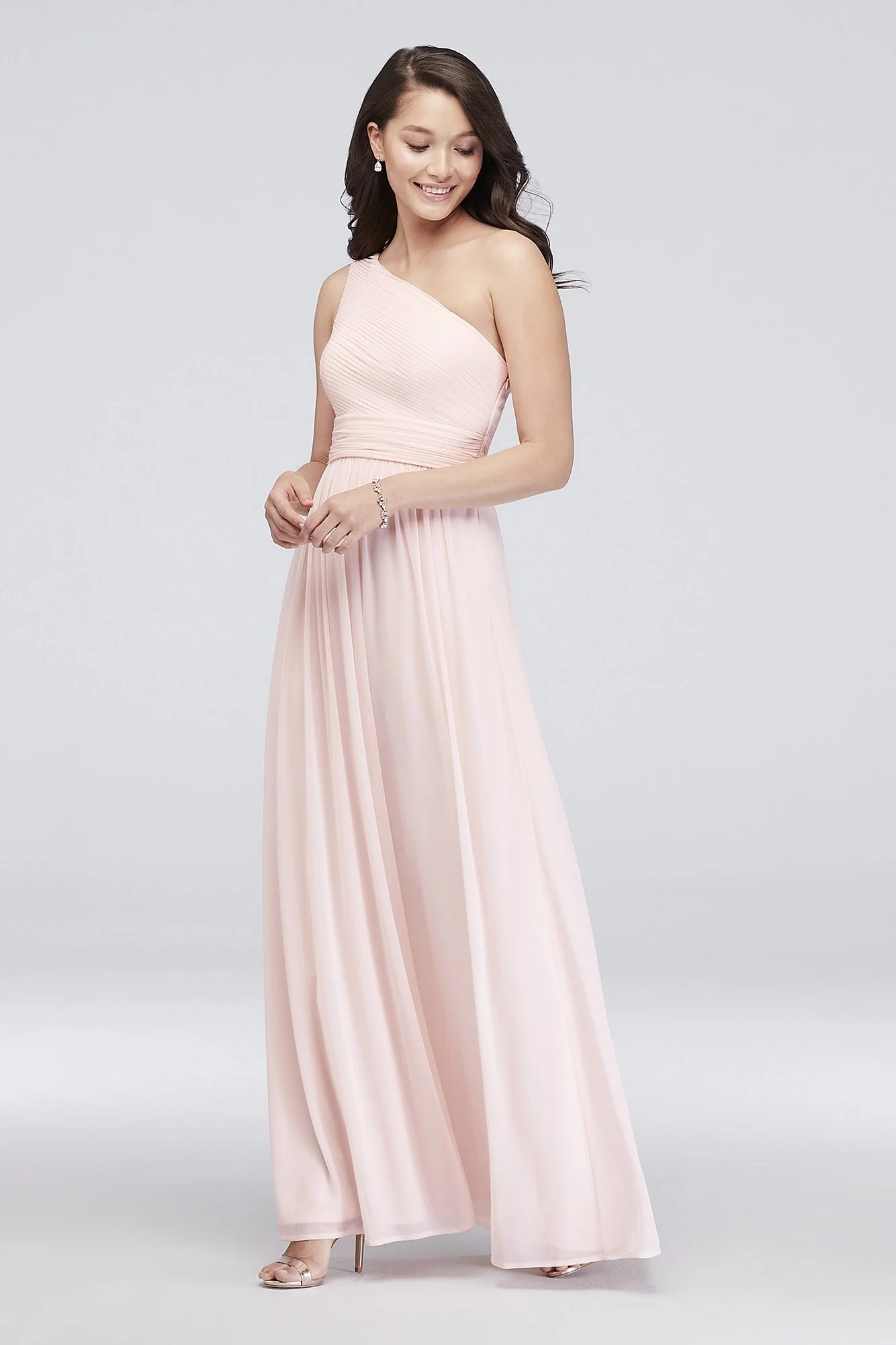 Micro-Pleated Mesh One-Shoulder Dress