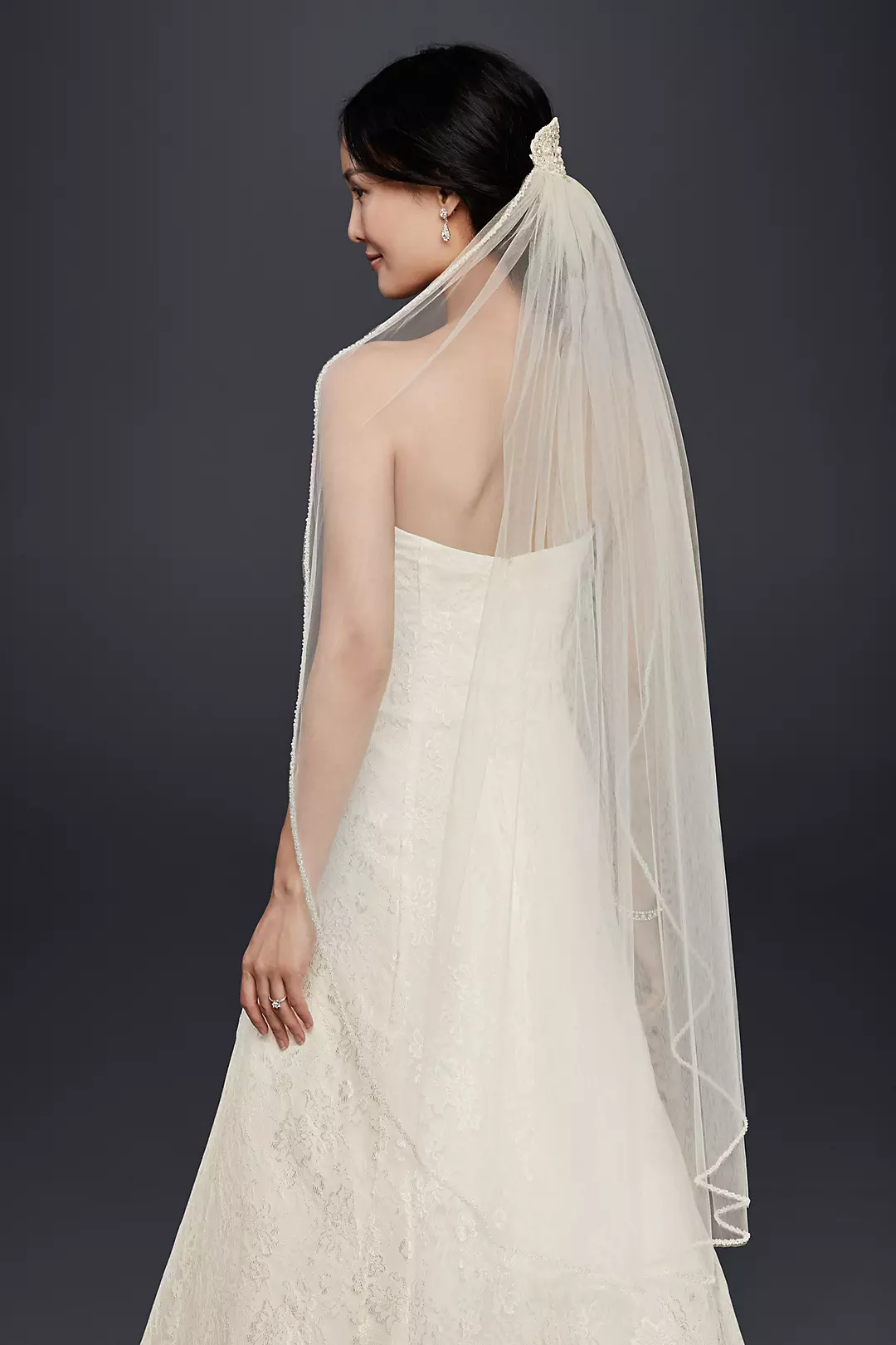 Mid-Length Veil With Beaded Lace Applique - Image 3