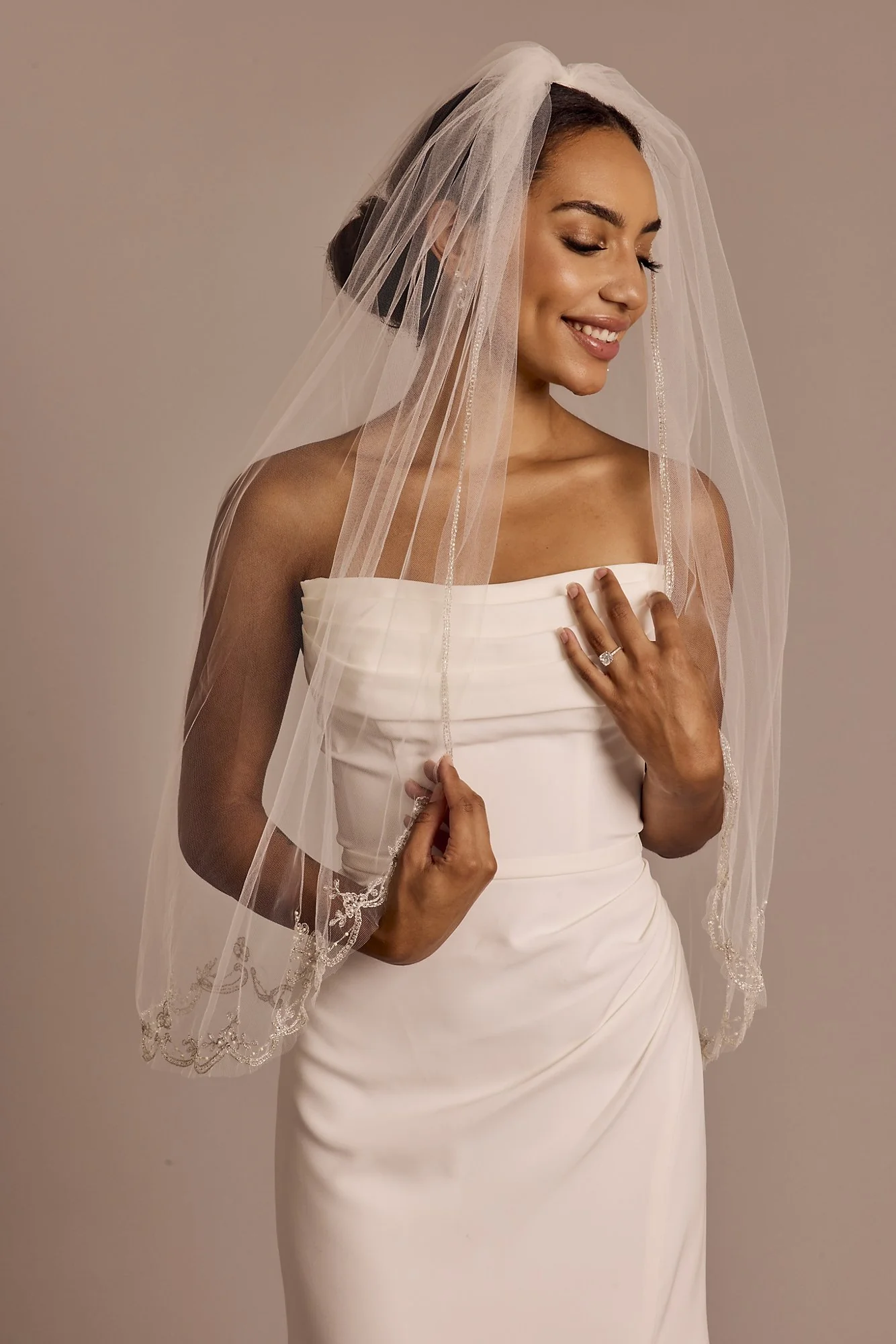 Mid-Length Veil with Metallic Embroidered Trim