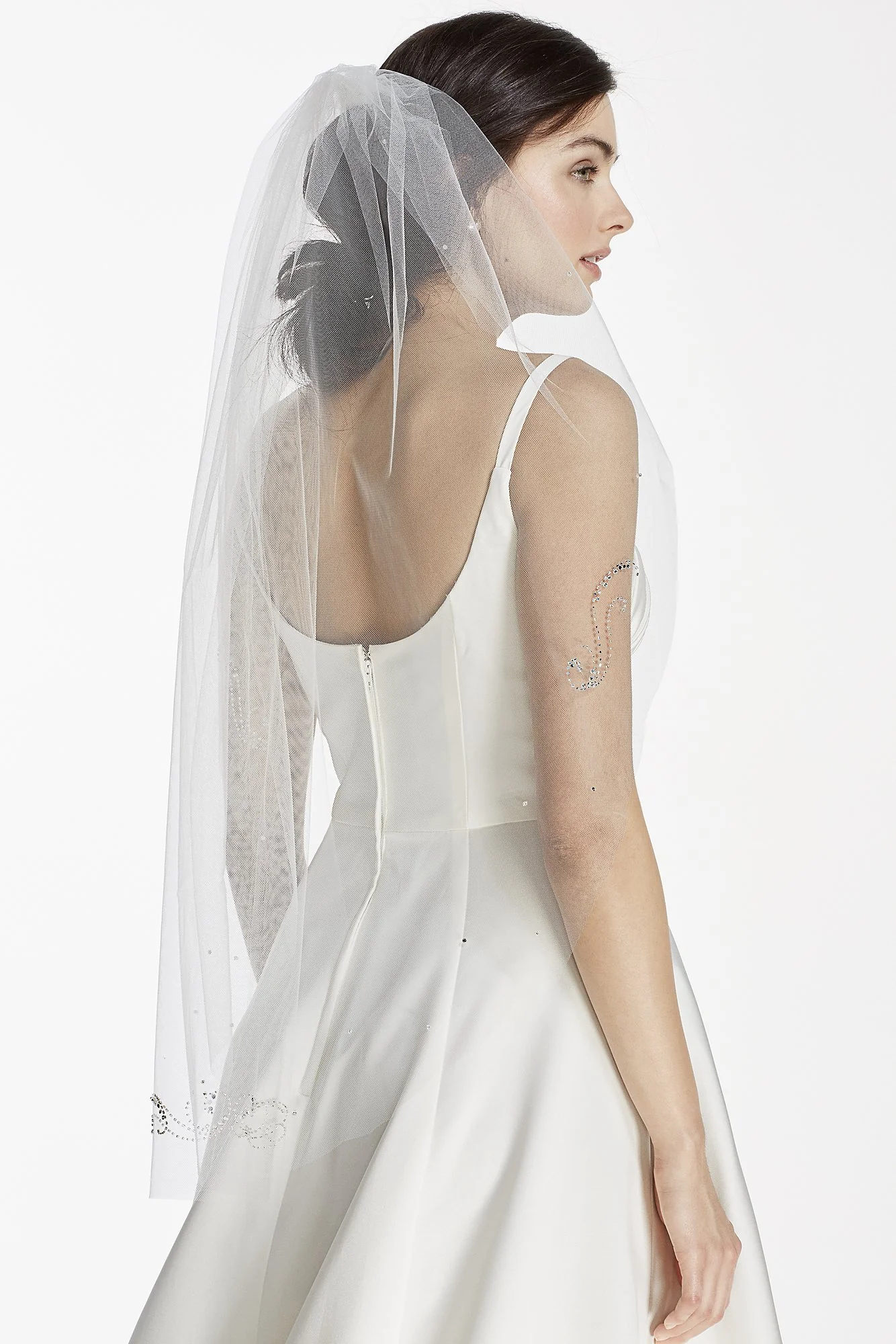 Mid Veil with Embellished Scroll Pattern