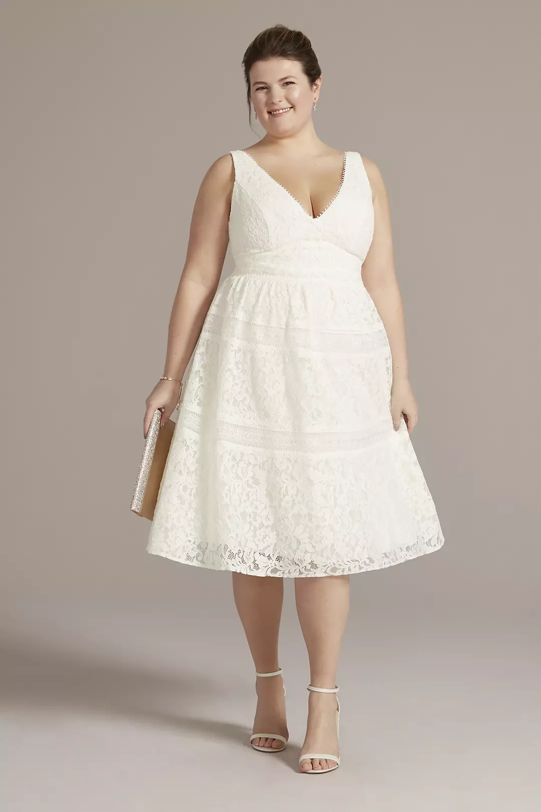 Midi-Length Lace V-Neck Dress with Banded Trim - Image 5