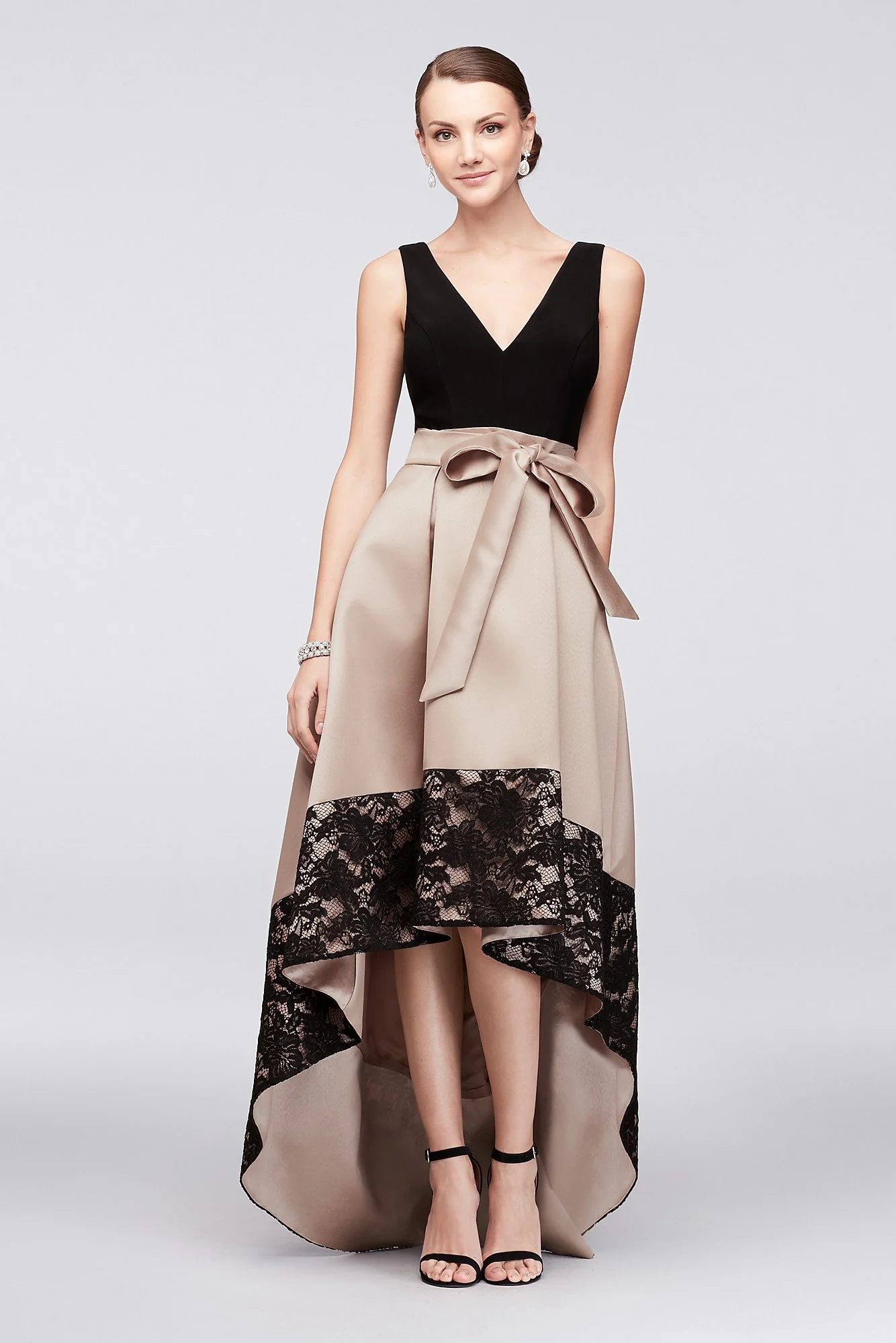 Mikado Ball Gown with Lace-Edge High-Low Skirt