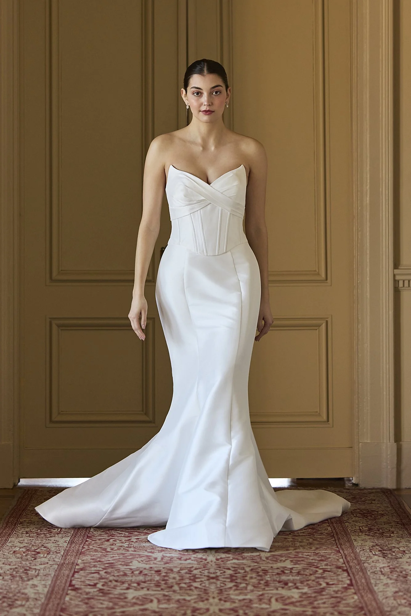 Mikado Basque Waist Mermaid Wedding Dress - Image 5