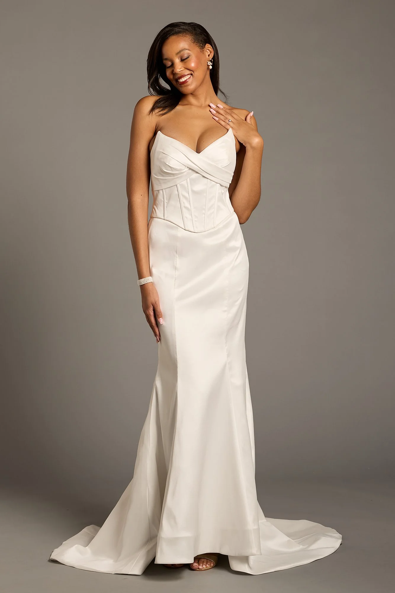 Mikado Basque Waist Mermaid Wedding Dress - Image 6