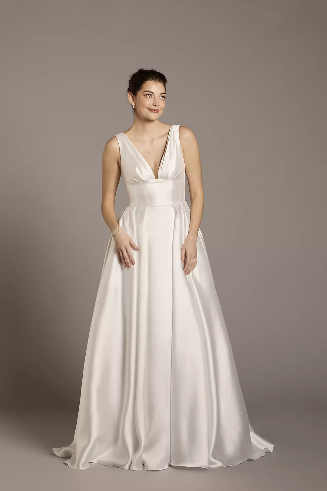 Mikado Tank Plunging Ball Gown Wedding Dress - Image 14