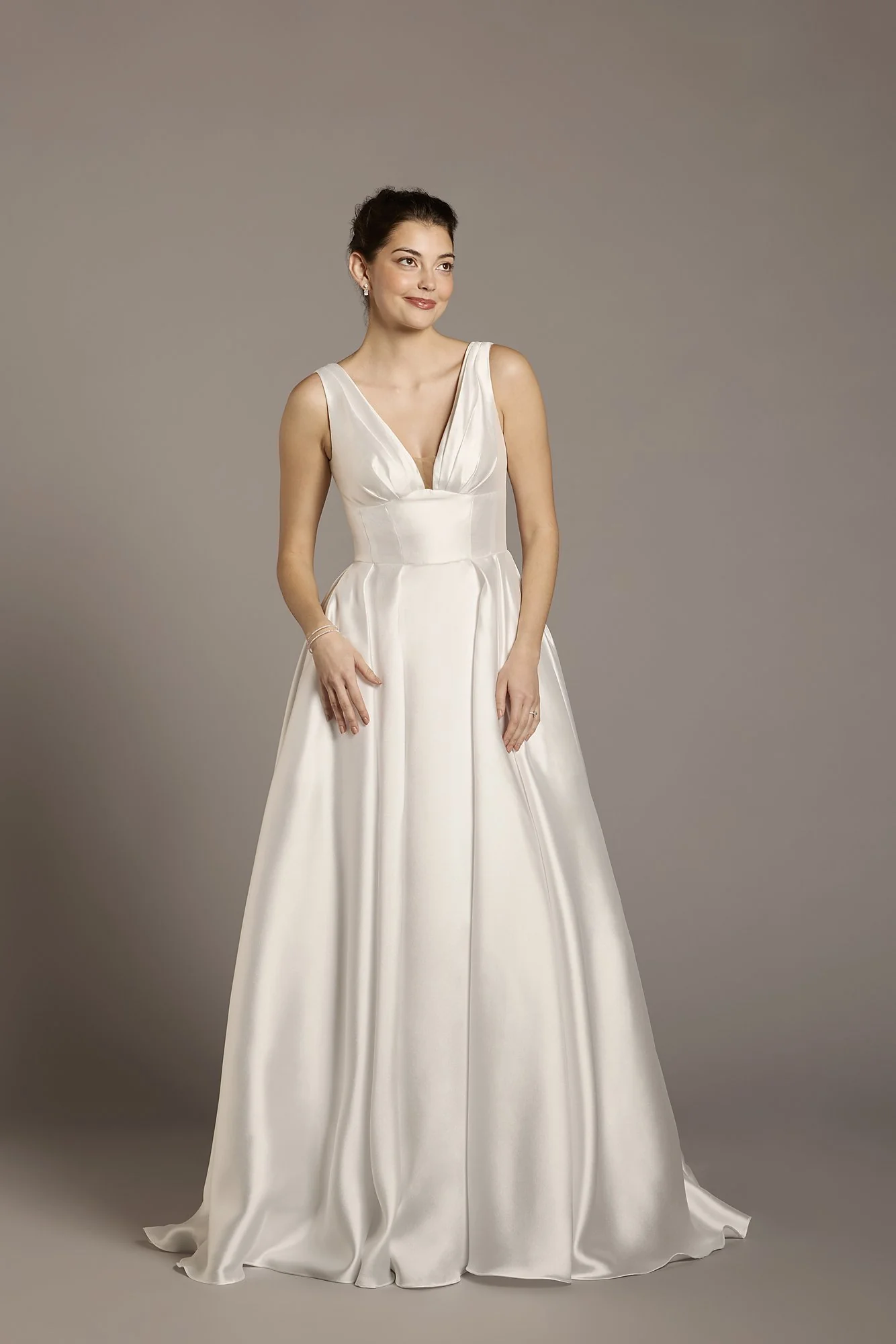Mikado Tank Plunging Ball Gown Wedding Dress - Image 6