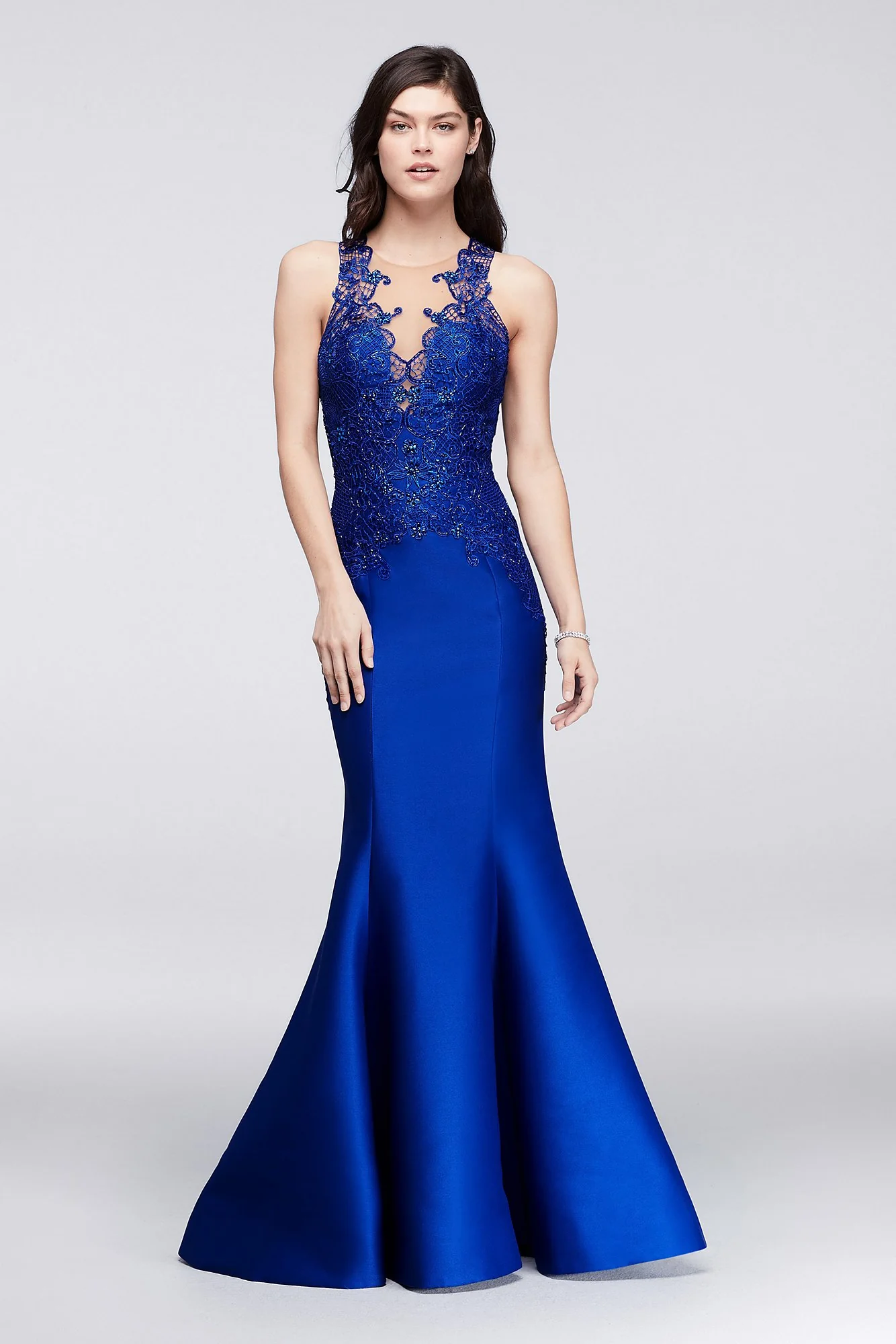 Mikado Trumpet Gown with Illusion Neckline - Image 2