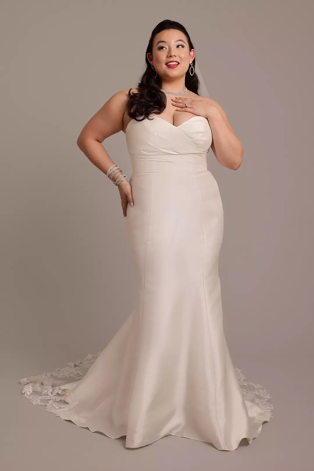 Mikado Trumpet Wedding Dress with Lace Train - Image 3