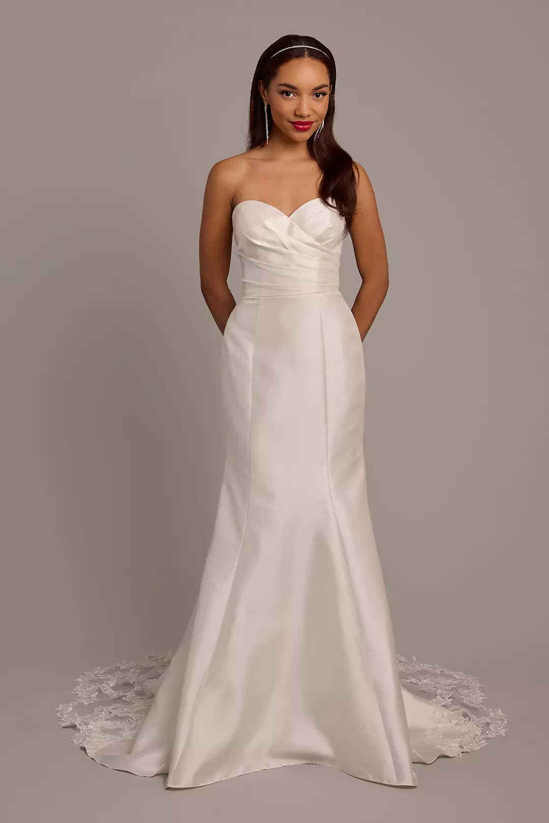 Mikado Trumpet Wedding Dress with Lace Train - Image 6