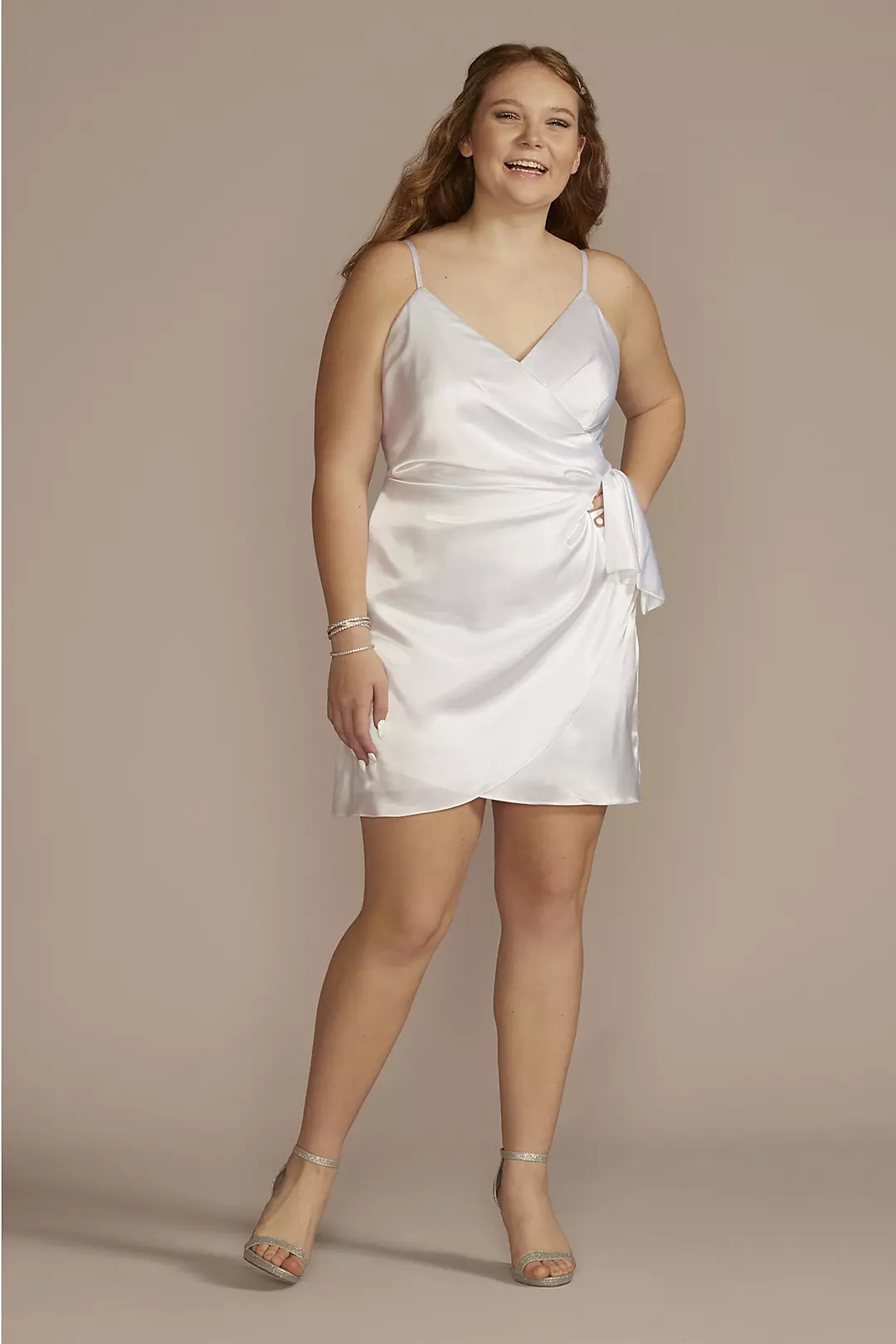 Mini Faux Wrap Charmeuse Sheath Dress - Image 6