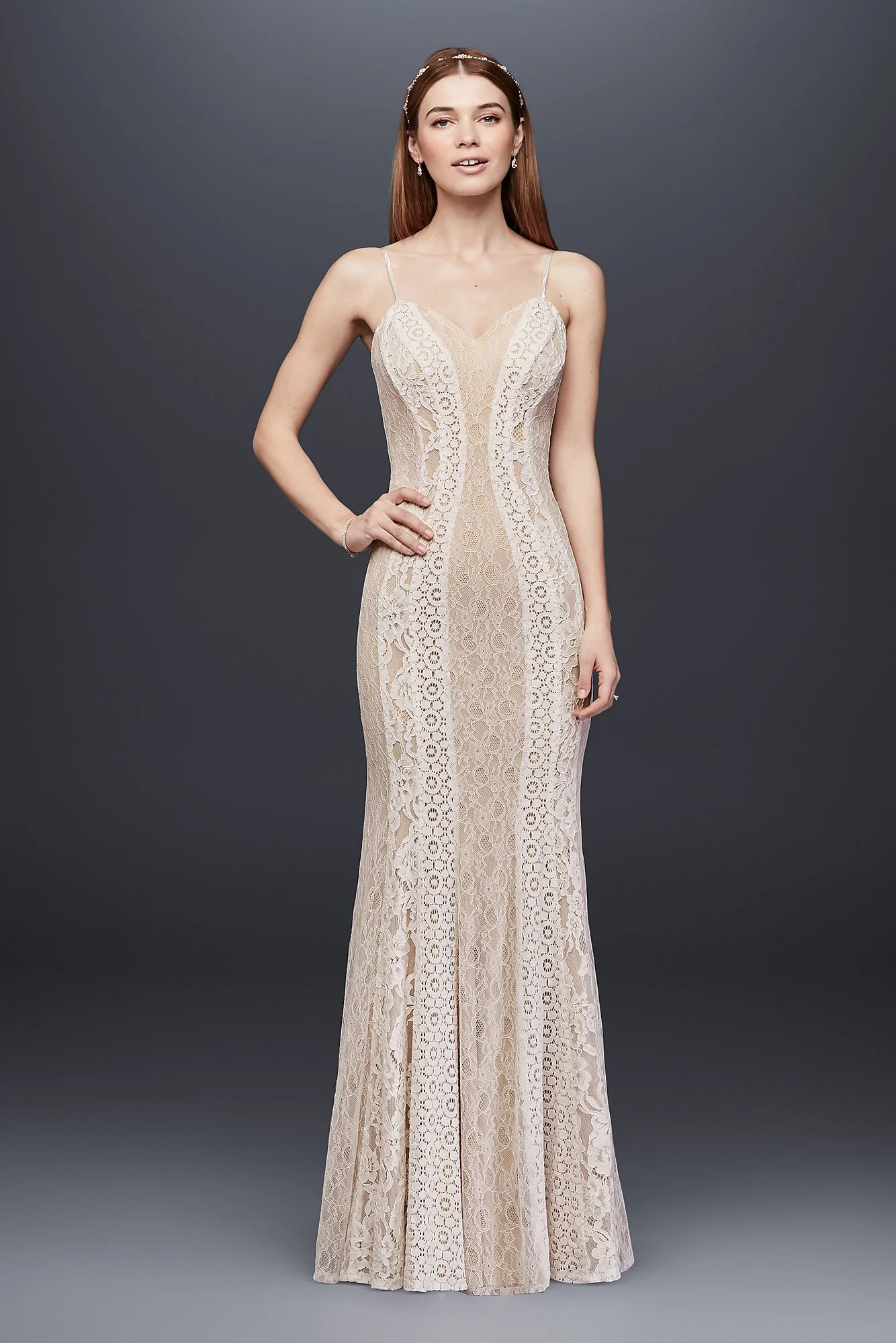 Mixed Lace Sheath Gown with Spaghetti Straps - Image 2