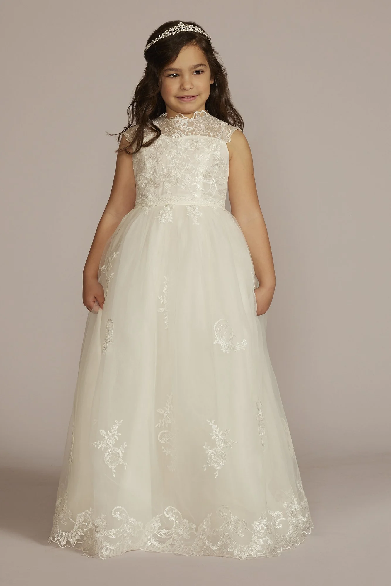 Mock Neck Lace Applique Flower Girl Dress