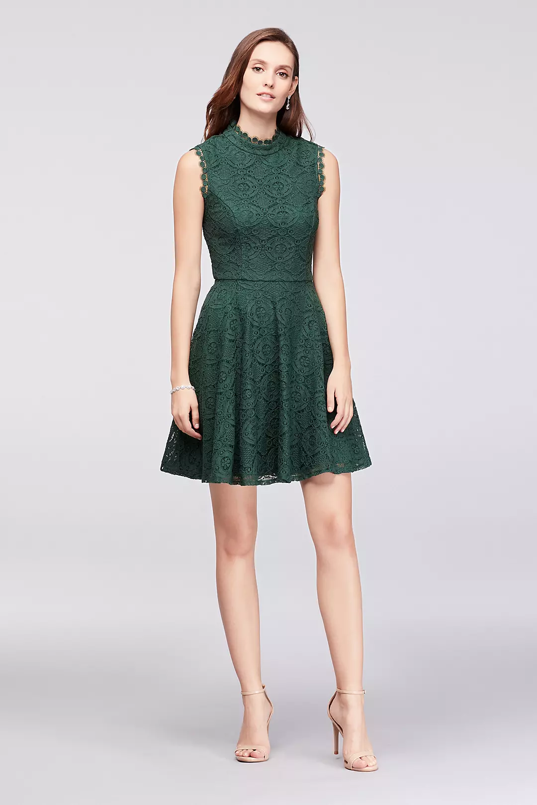 Mock-Neck Lace Fit-and-Flare Dress