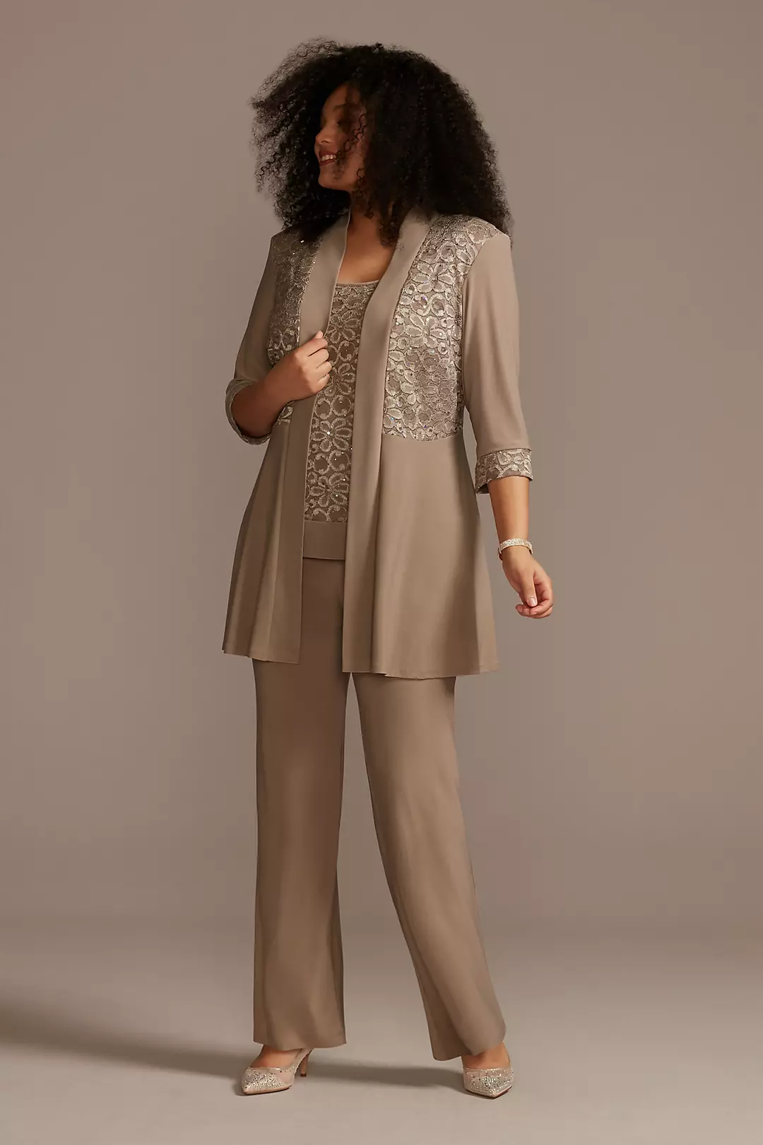 Mock Two Piece Top Lace and Jersey Pant Suit - Image 7