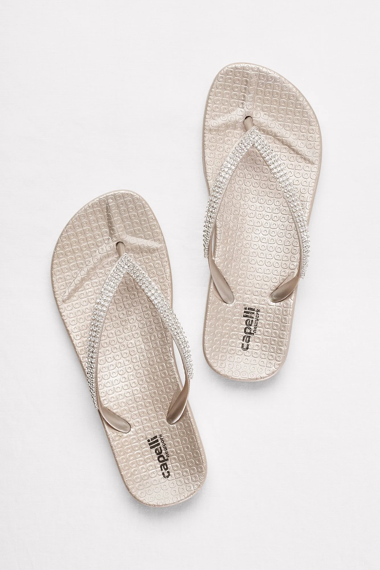 Molded Footbed Flip Flops with Tiny Crystal Straps