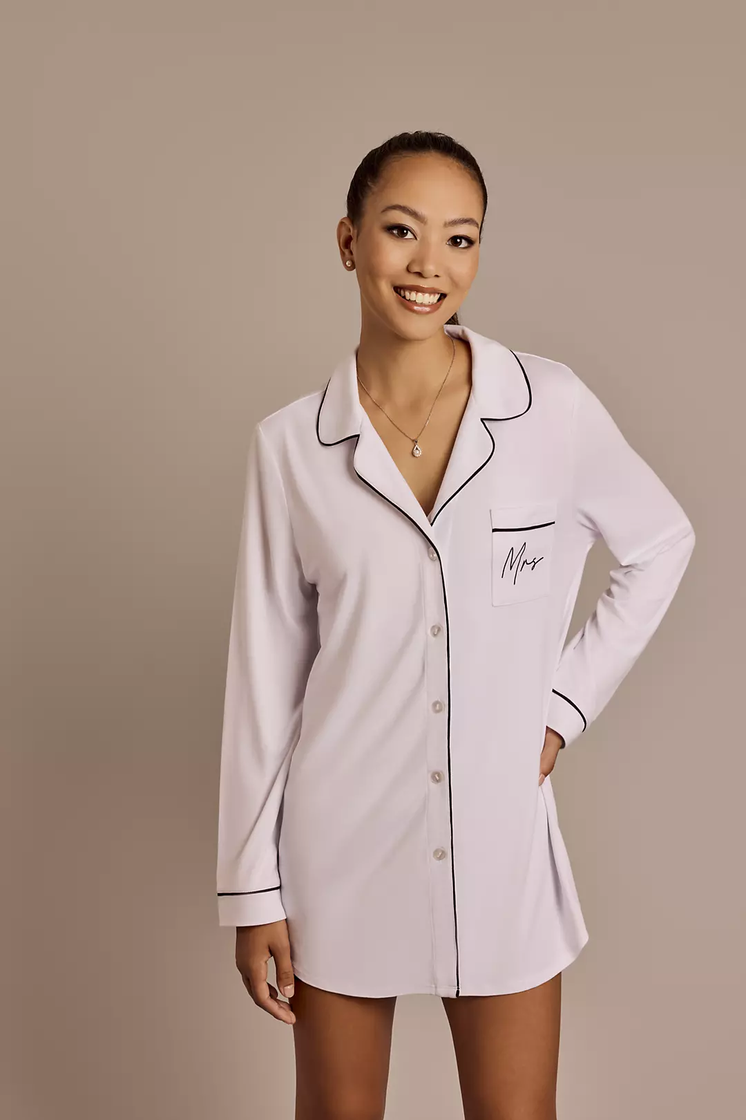 Mrs Button Down Pajama Sleep Shirt - Image 2