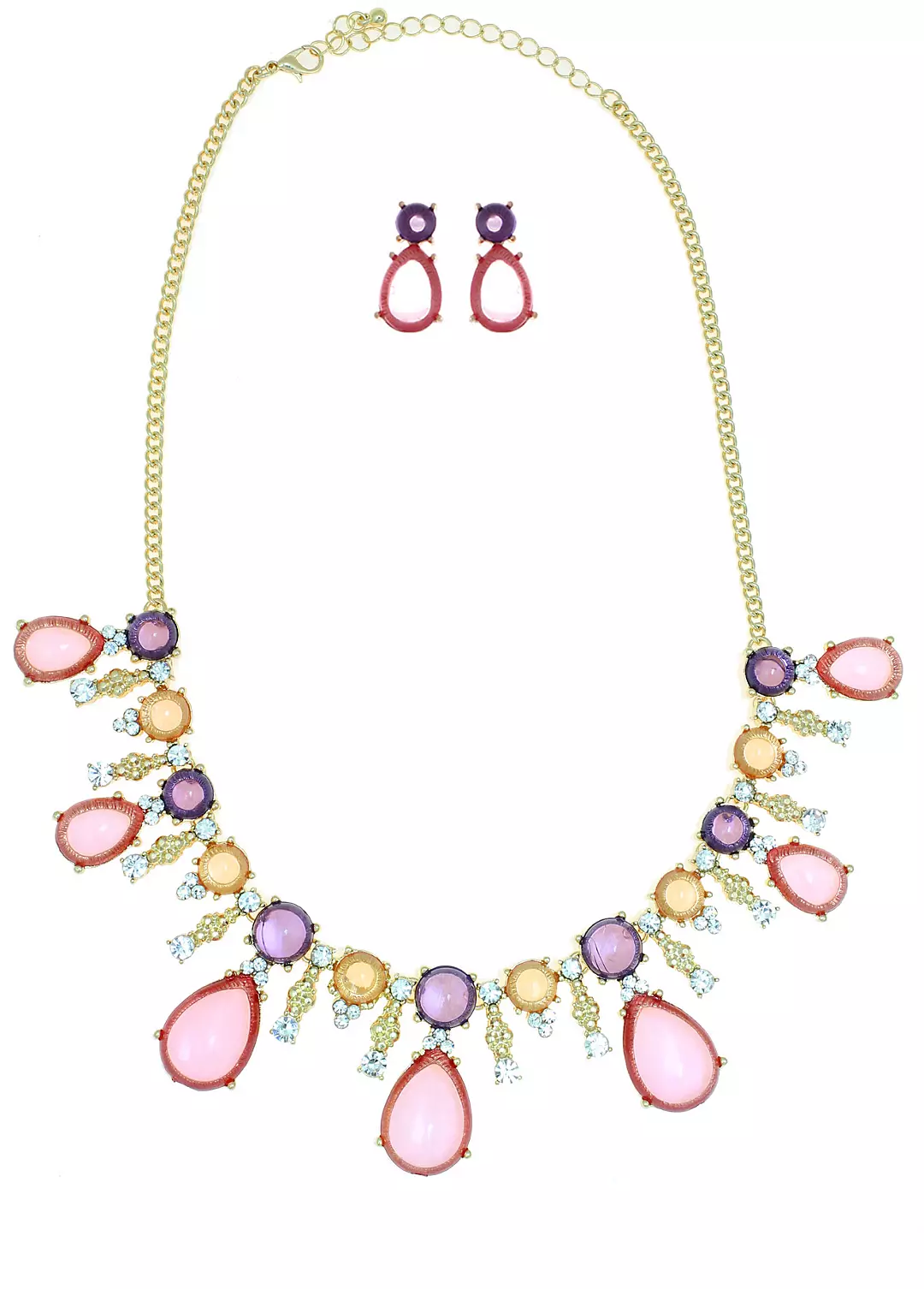 Multi Colored Stone Necklace and Earring Set