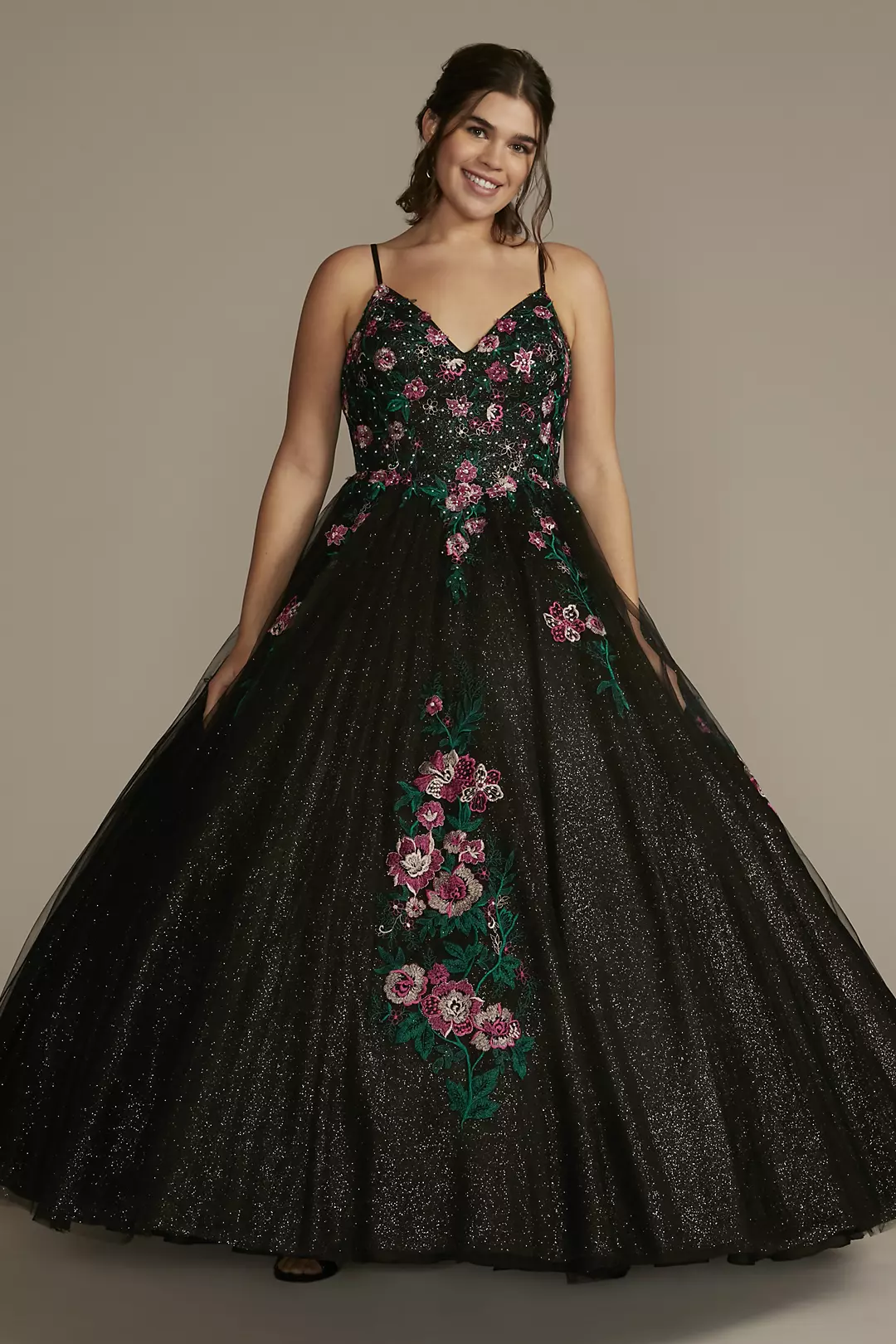 Multicolor Floral Quince Ball Gown with Capelet - Image 3