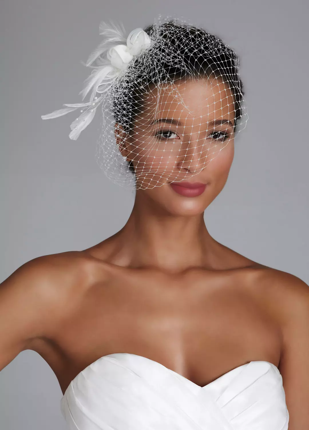 Netted Bridal Clip with Feather and Pearl Spray - Image 2