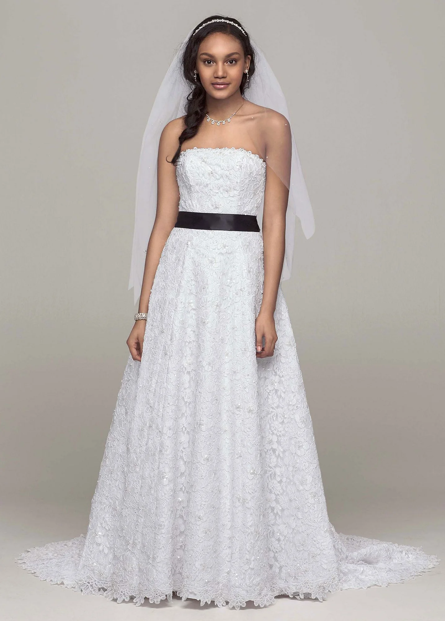 No Train All Over Beaded Corded Lace A-line Gown - Image 2