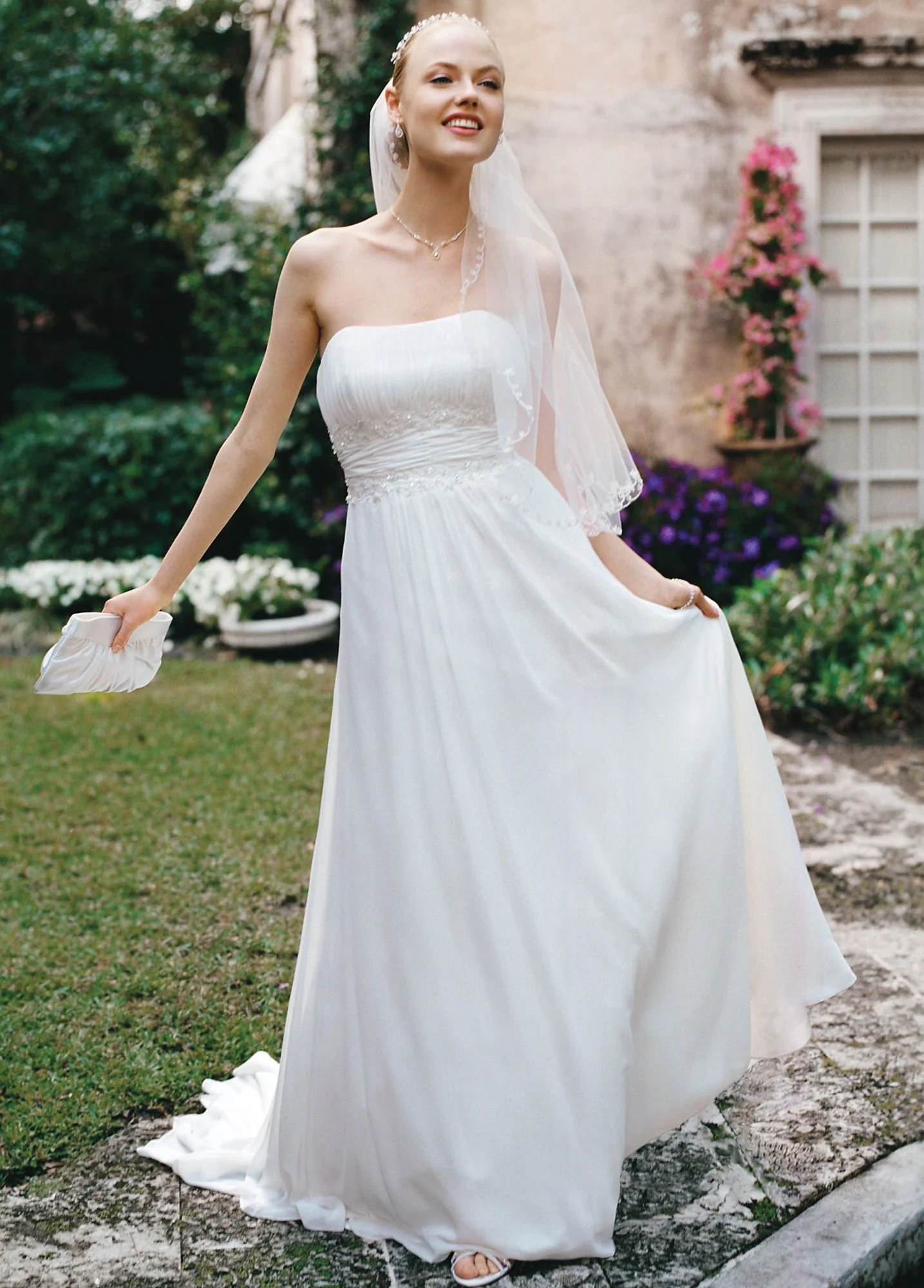 No Train Chiffon Gown with Beaded Lace on Waist - Image 2