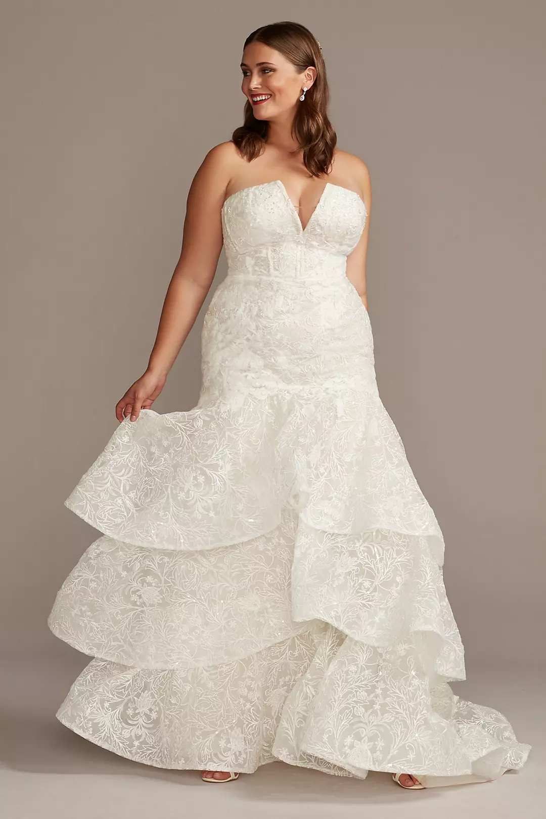 Notch-Neck Lace Corset Mermaid Wedding Dress - Image 12