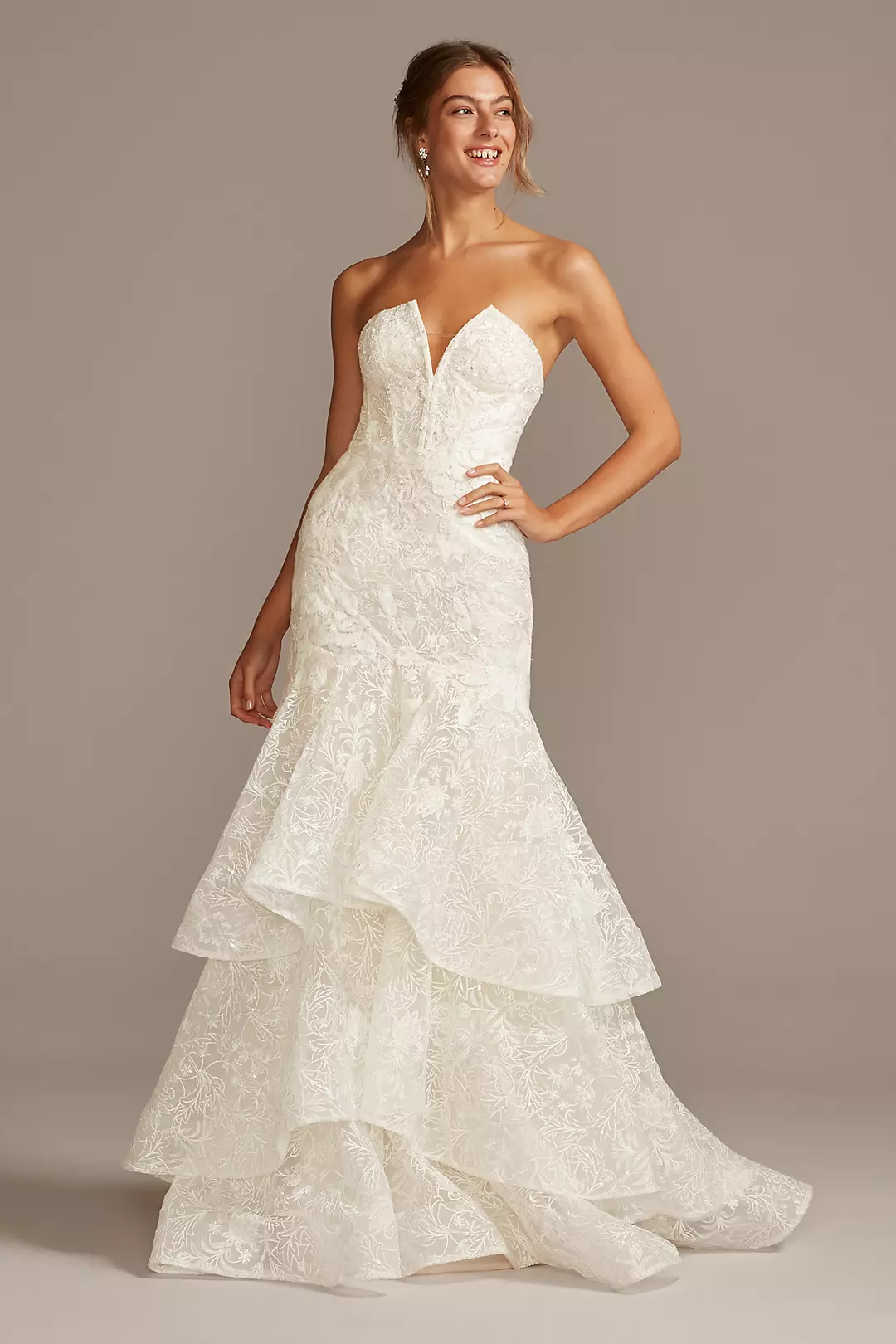 Notch-Neck Lace Corset Mermaid Wedding Dress - Image 15