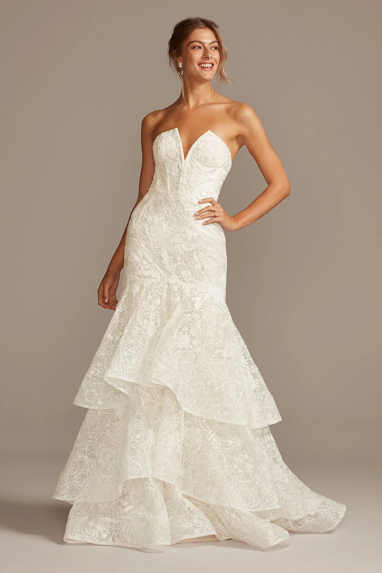 Notch-Neck Lace Corset Mermaid Wedding Dress - Image 9