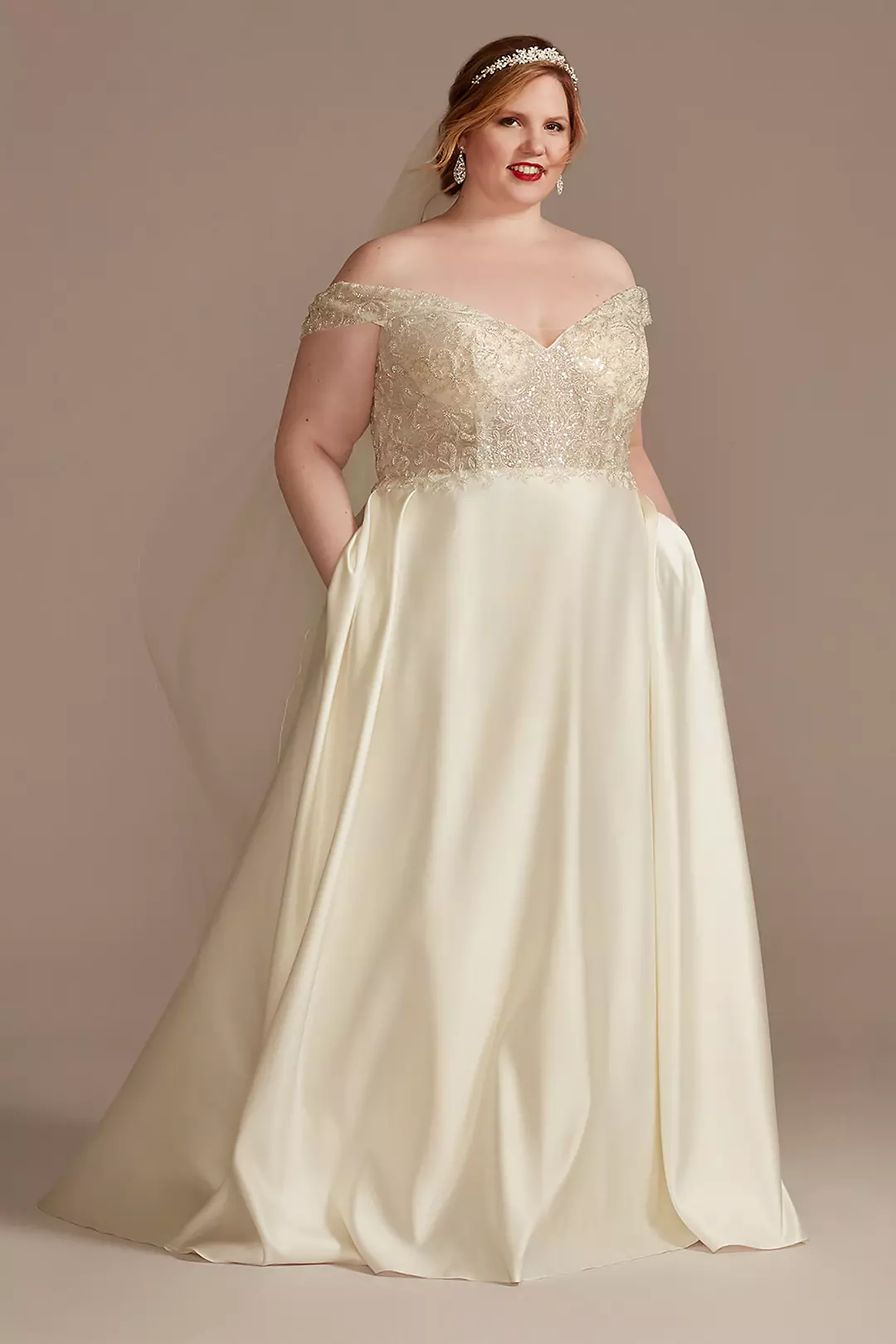 As Is Off Shoulder Beaded Plus Size Wedding Dress - Image 16