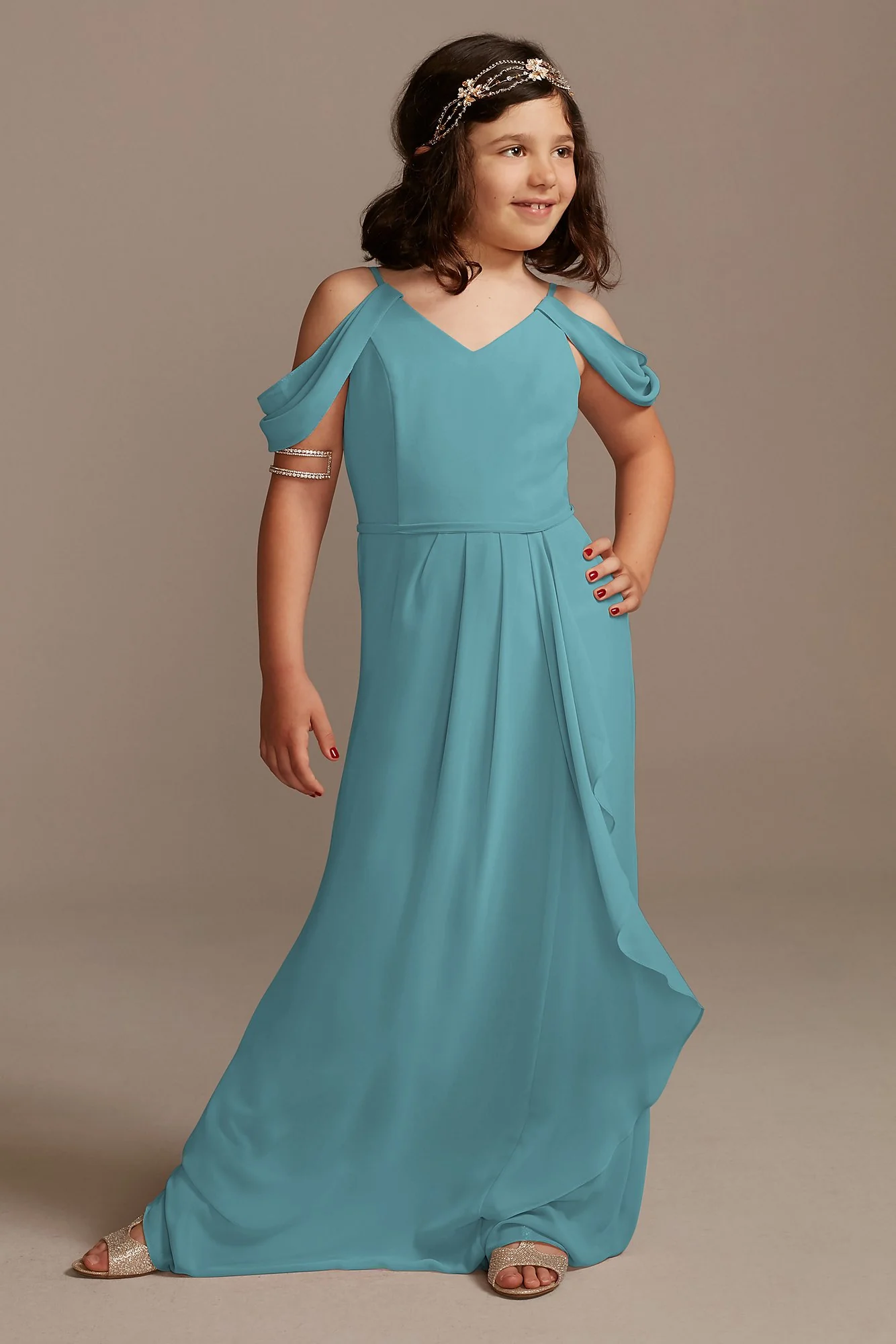 Off Shoulder Junior Bridesmaid Dress with Cascade - Image 10