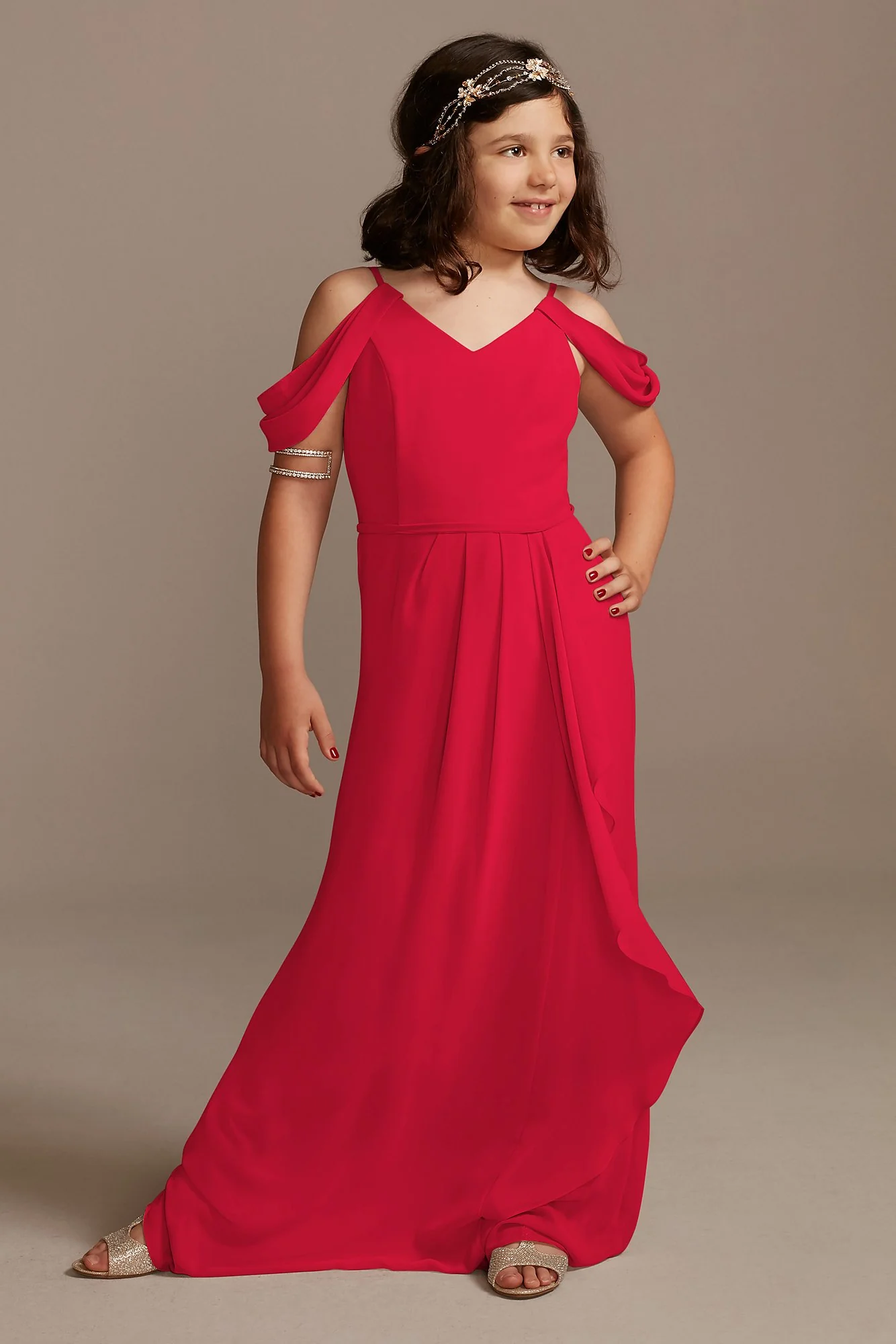 Off Shoulder Junior Bridesmaid Dress with Cascade - Image 15